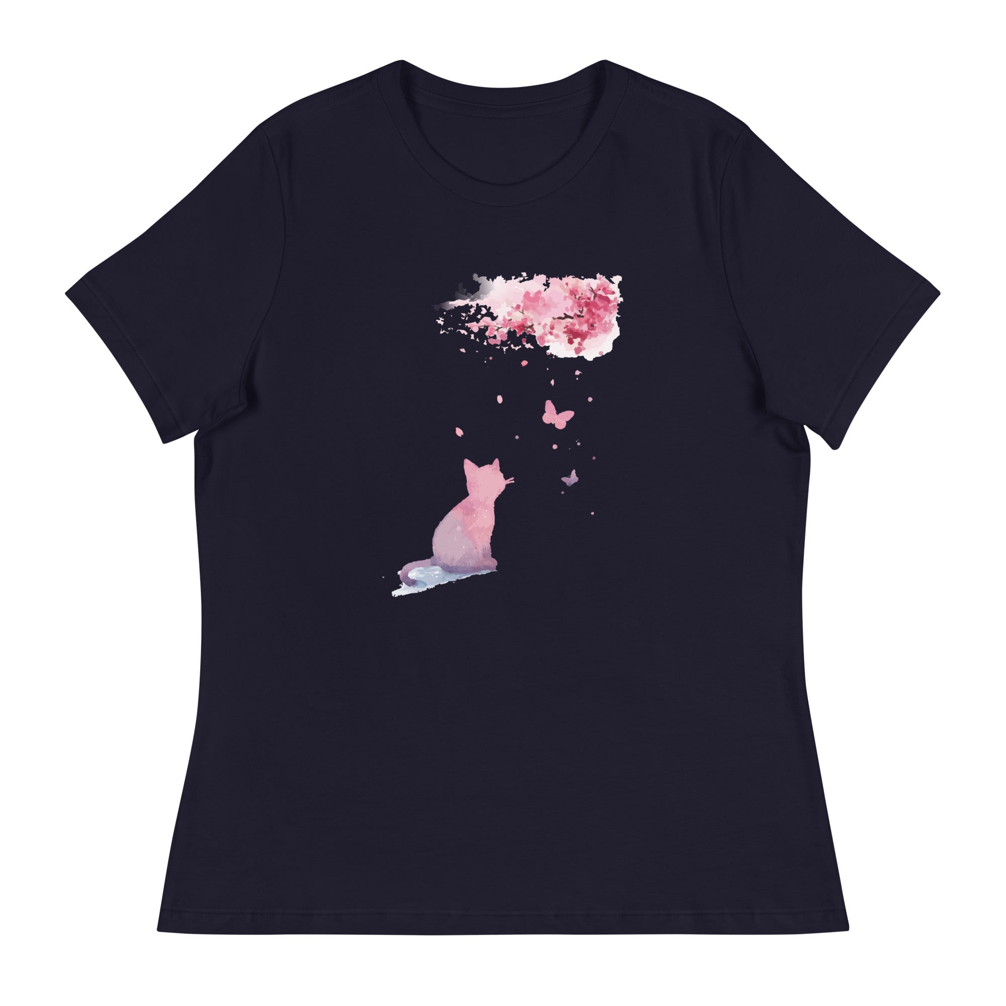 Cherry Blossom Kitten Women's Relaxed T-Shirt、mySite、camillekostekn