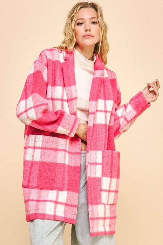 Davi & Dani Plaid Open Front Drop Shoulder Longline Coat、mySite、camillekostekn