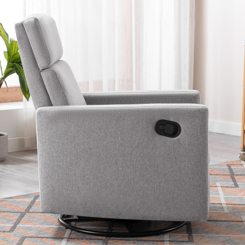 Modern Upholstered Rocker Nursery Chair Plush Seating Glider Swivel Recliner Chair, Gray、、casual