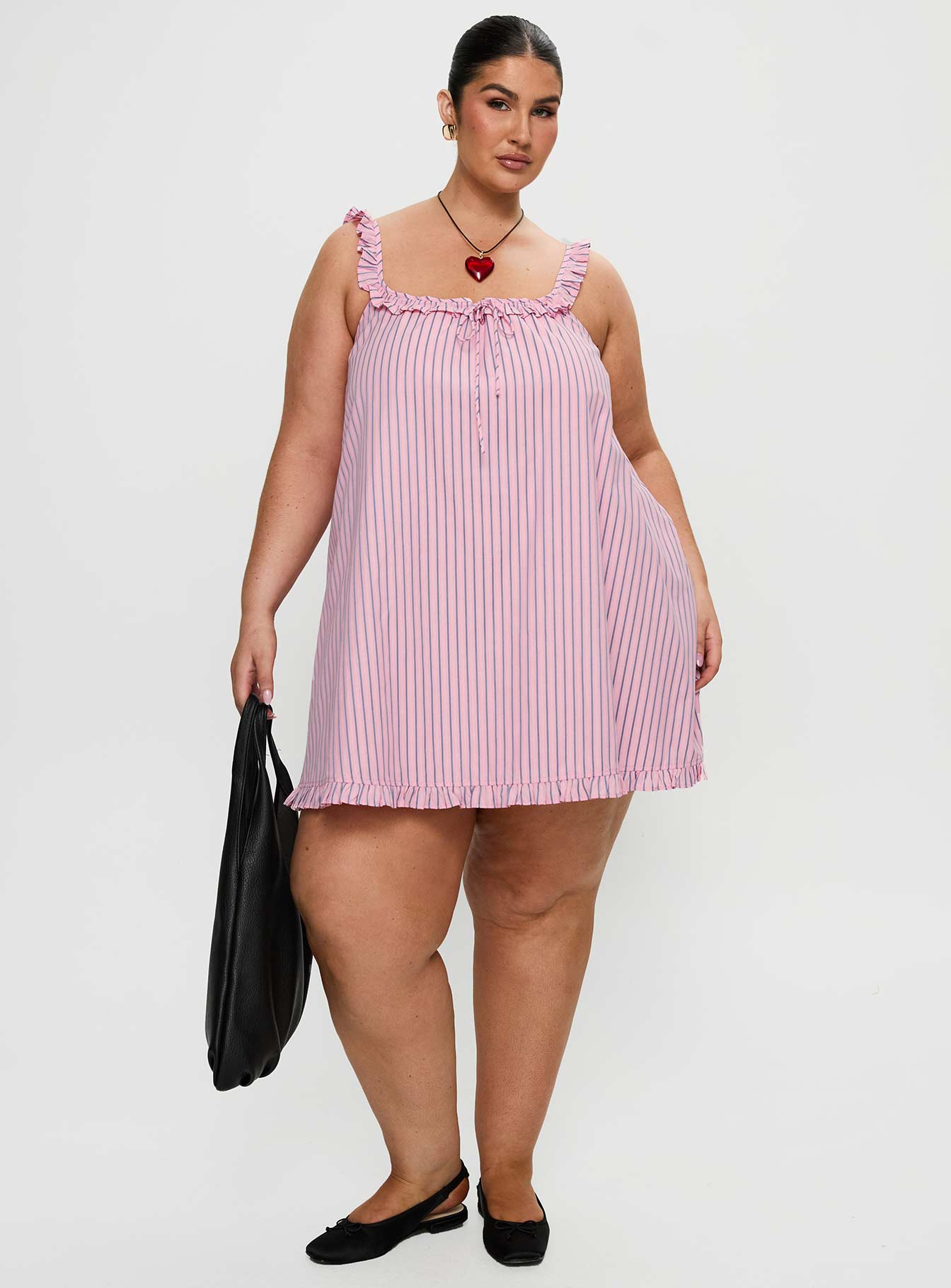 Zalina Babydoll Mini Dress Pink Stripe Curve、mySite、solidvoid