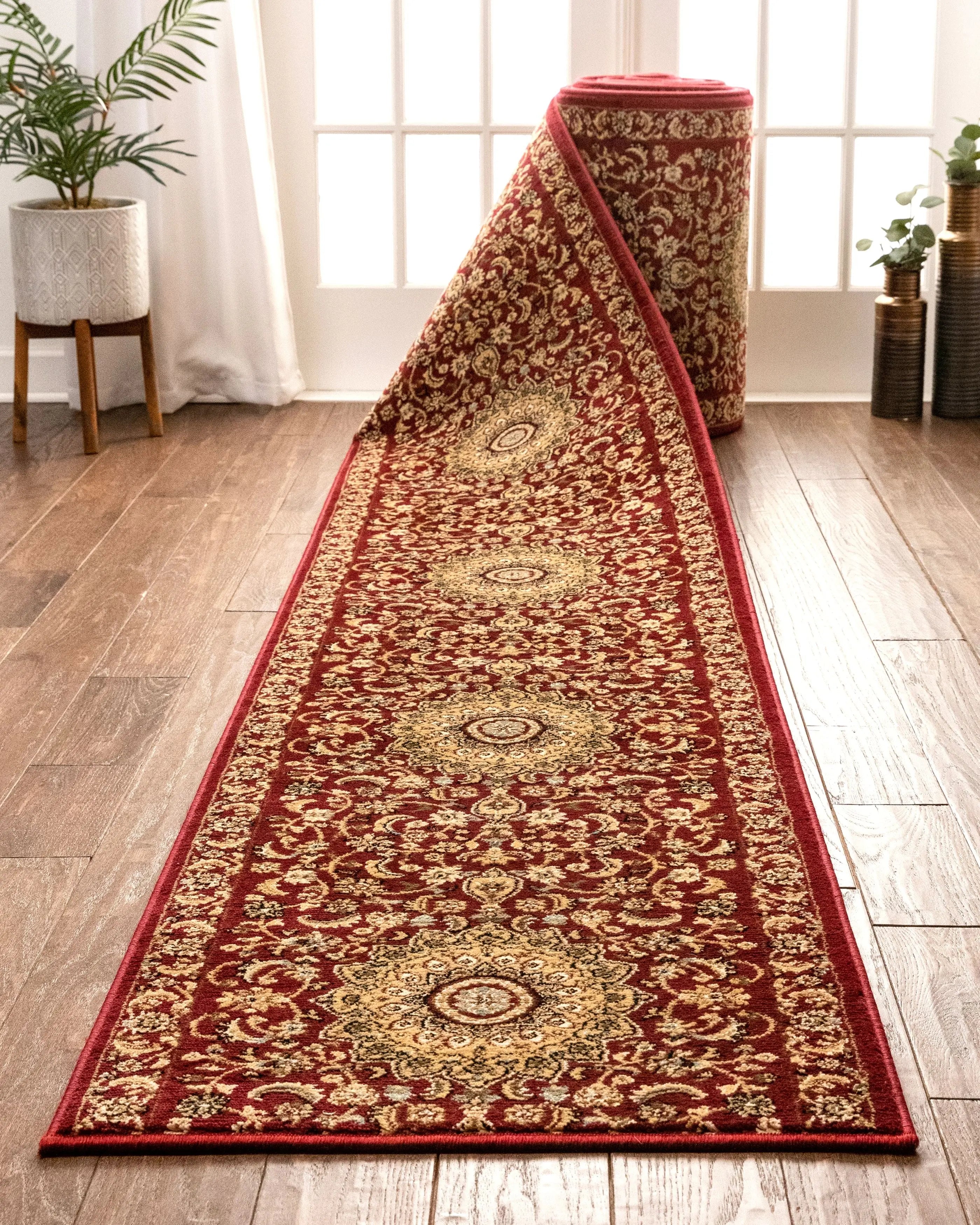 Aviva Custom Size Runner Traditional Red Choose Your Width x Choose Your Length Hallway Runner Rug、mySite、gigharbornorthrealestate