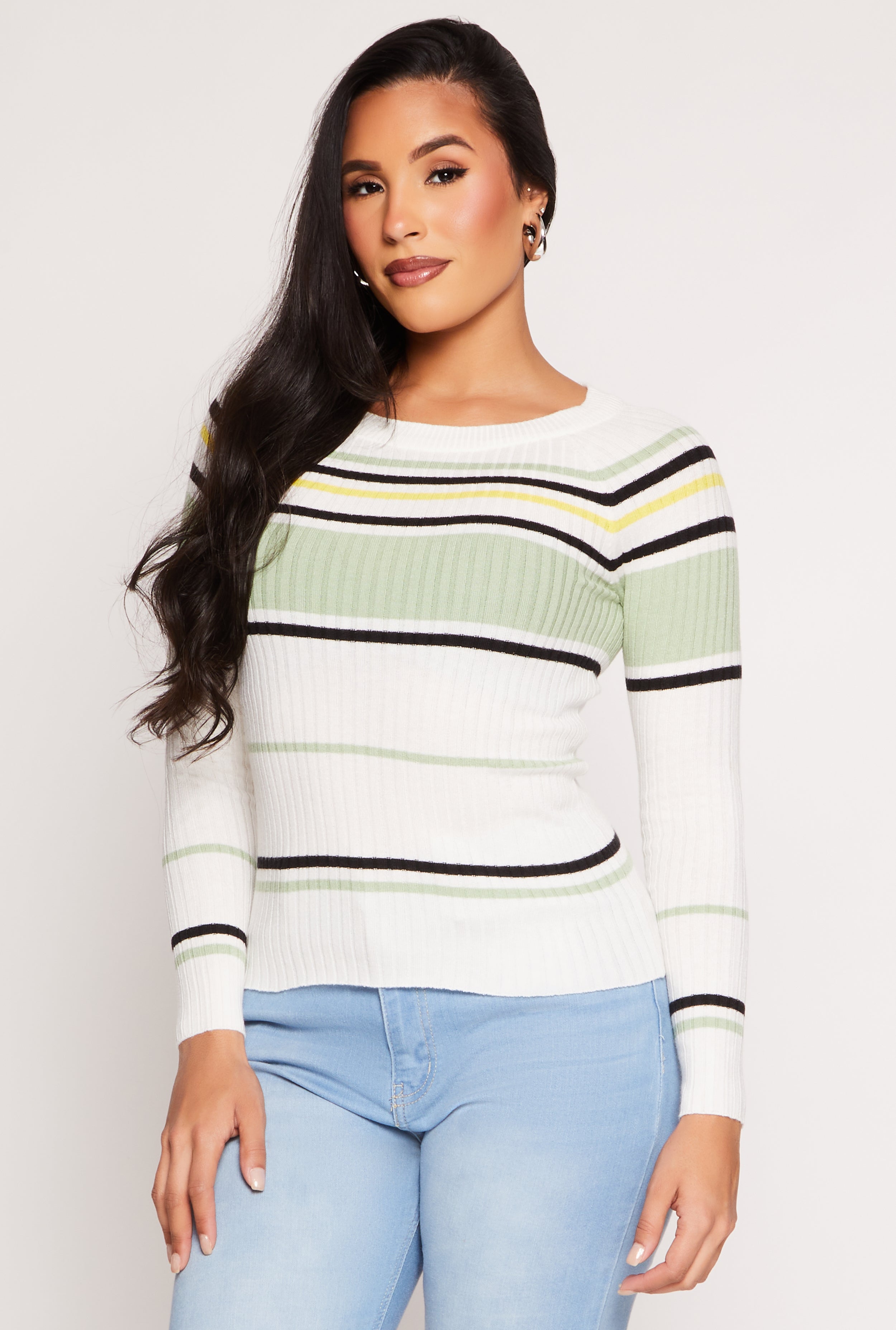 Ribbed Knit Striped Sweater、mySite、camillekostekn