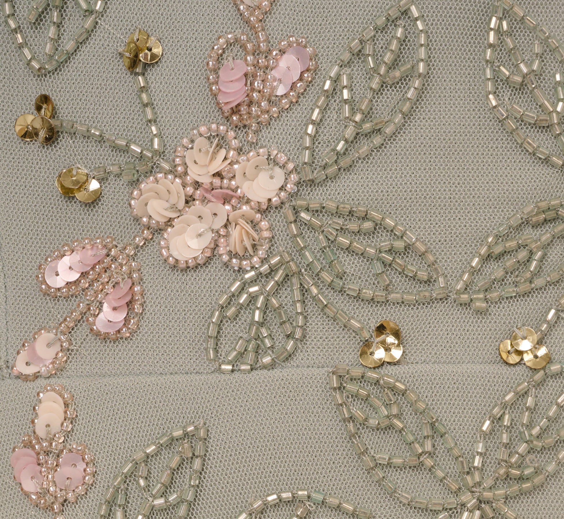 Beaded Midi Dress With Sheer Ruffled Sleeves In Frosted Sage、mySite、solidvoid