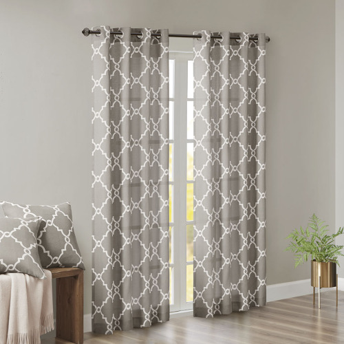Fretwork Print Grommet Top Window Curtain Panel(Only 1 Pc Panel)、、eastwooduniform