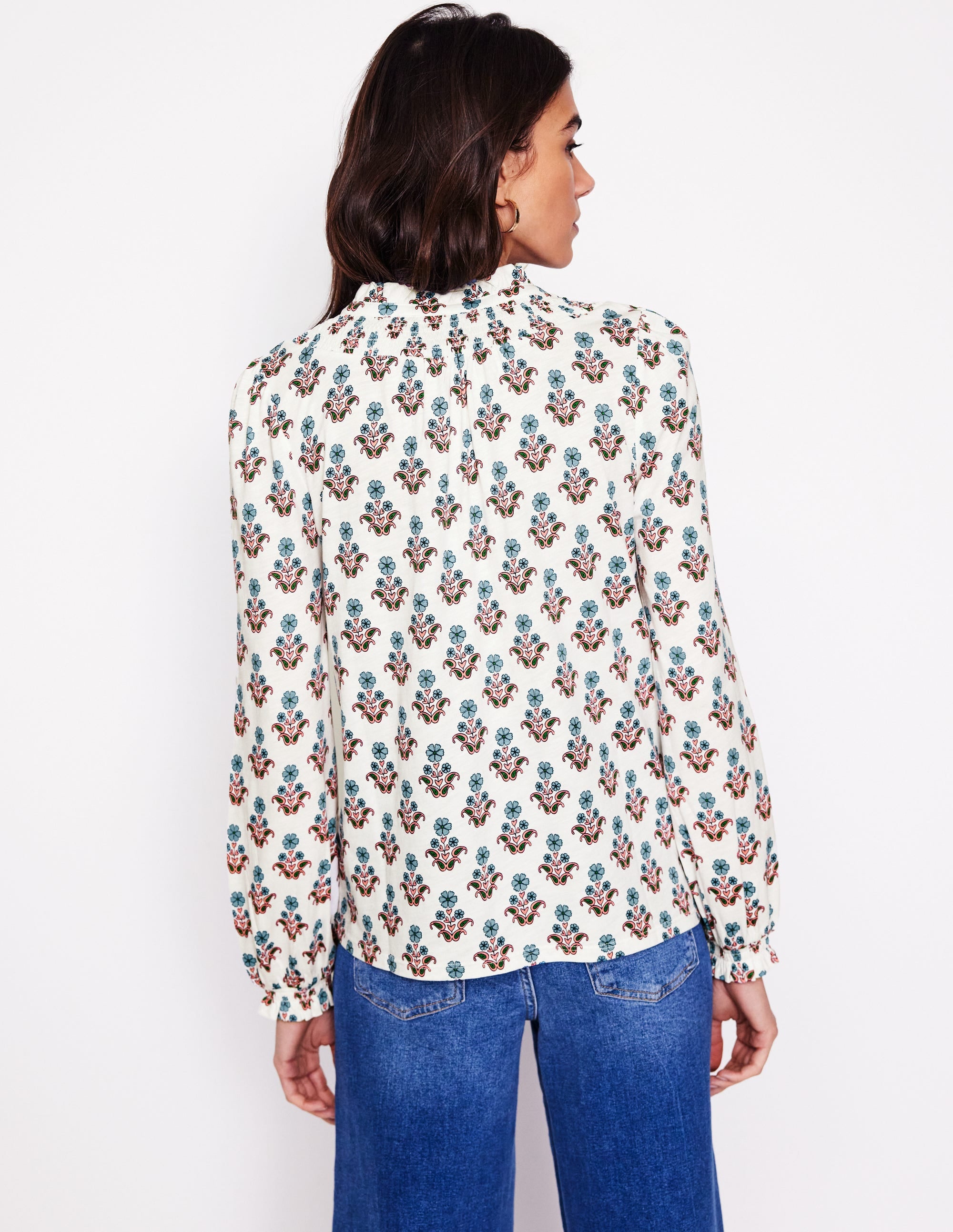  Fay Smocked Jersey Shirt-Ivory Pansy Stamp、mySite、ashleygrahame