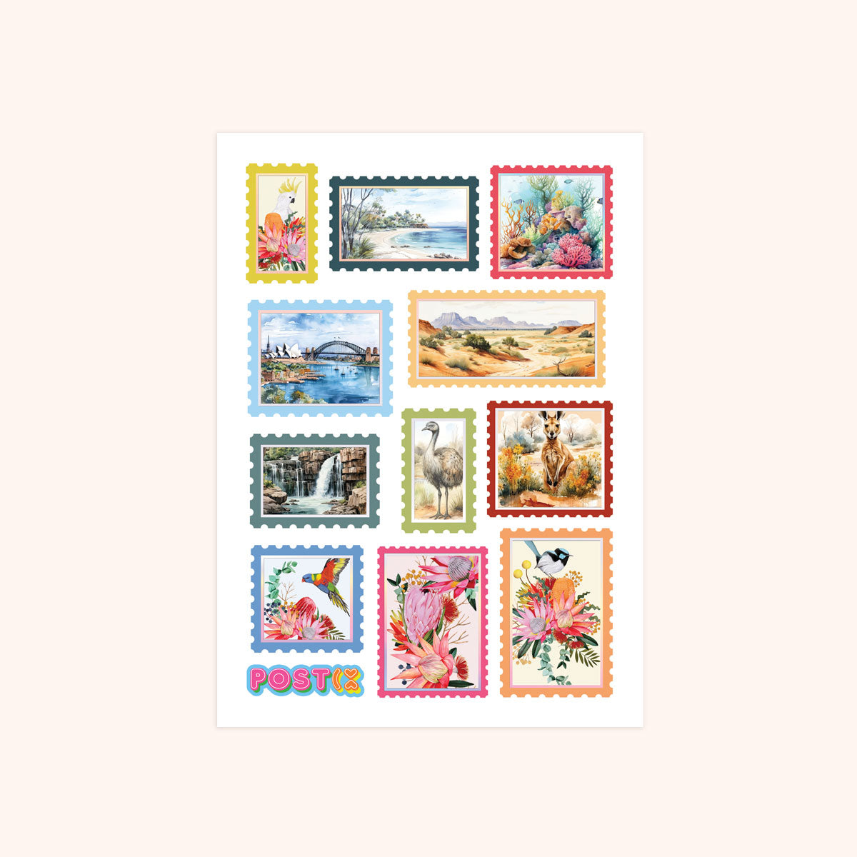  Scenic Australia Stamps Rainbow Foil Sticker Sheet、mySite、ghnorth