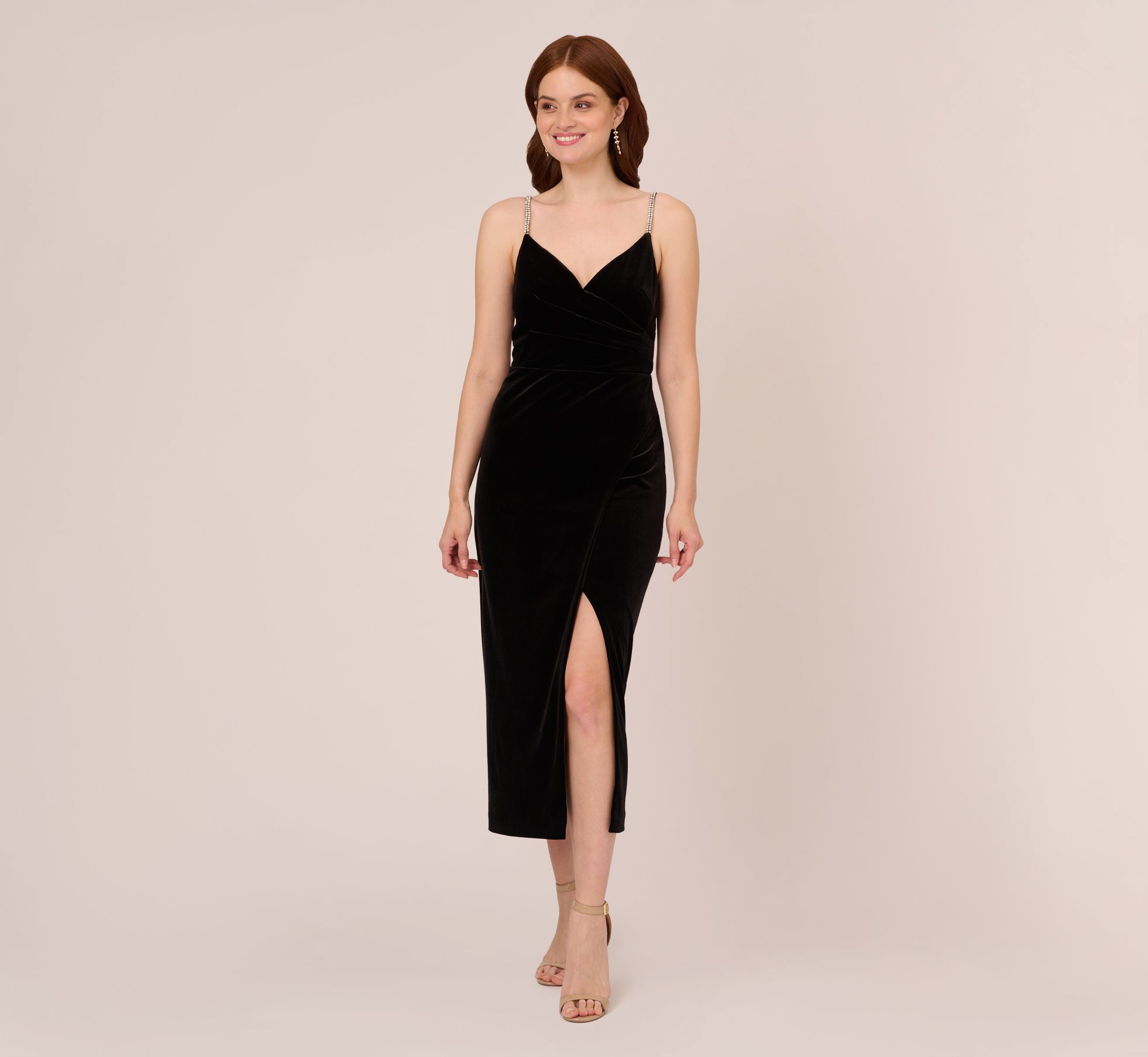 Velvet Ankle-Length Wrap Gown With Stone Straps In Black、mySite、solidvoid
