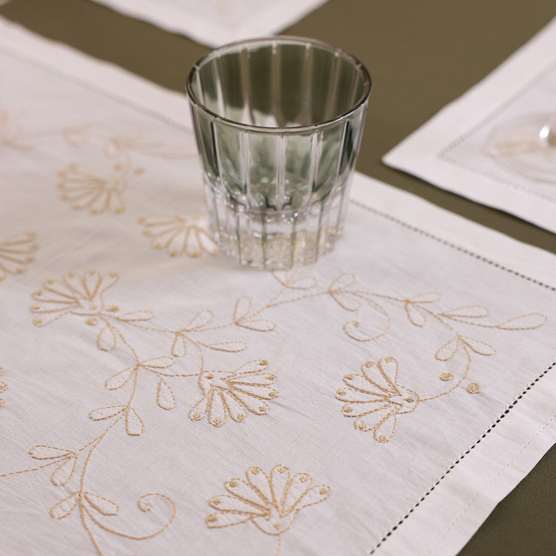 Cotton Table Mat Set | Placemats | White & Beige | Set of 4、mySite、camillekostekn