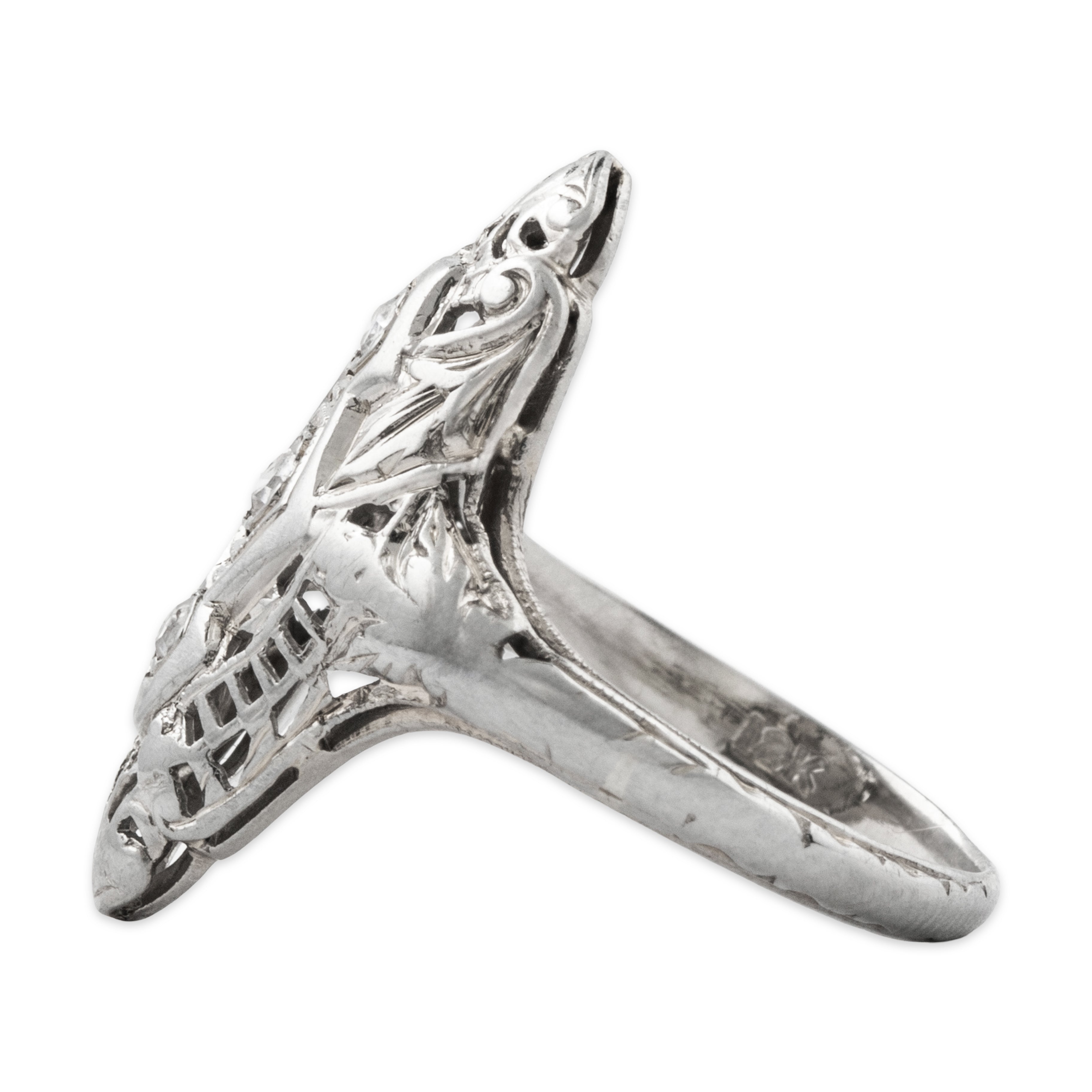 Antique Art Deco 18k White Gold Diamond Mixed Filigree Design Ring 3.75、mySite、hinf8tx79