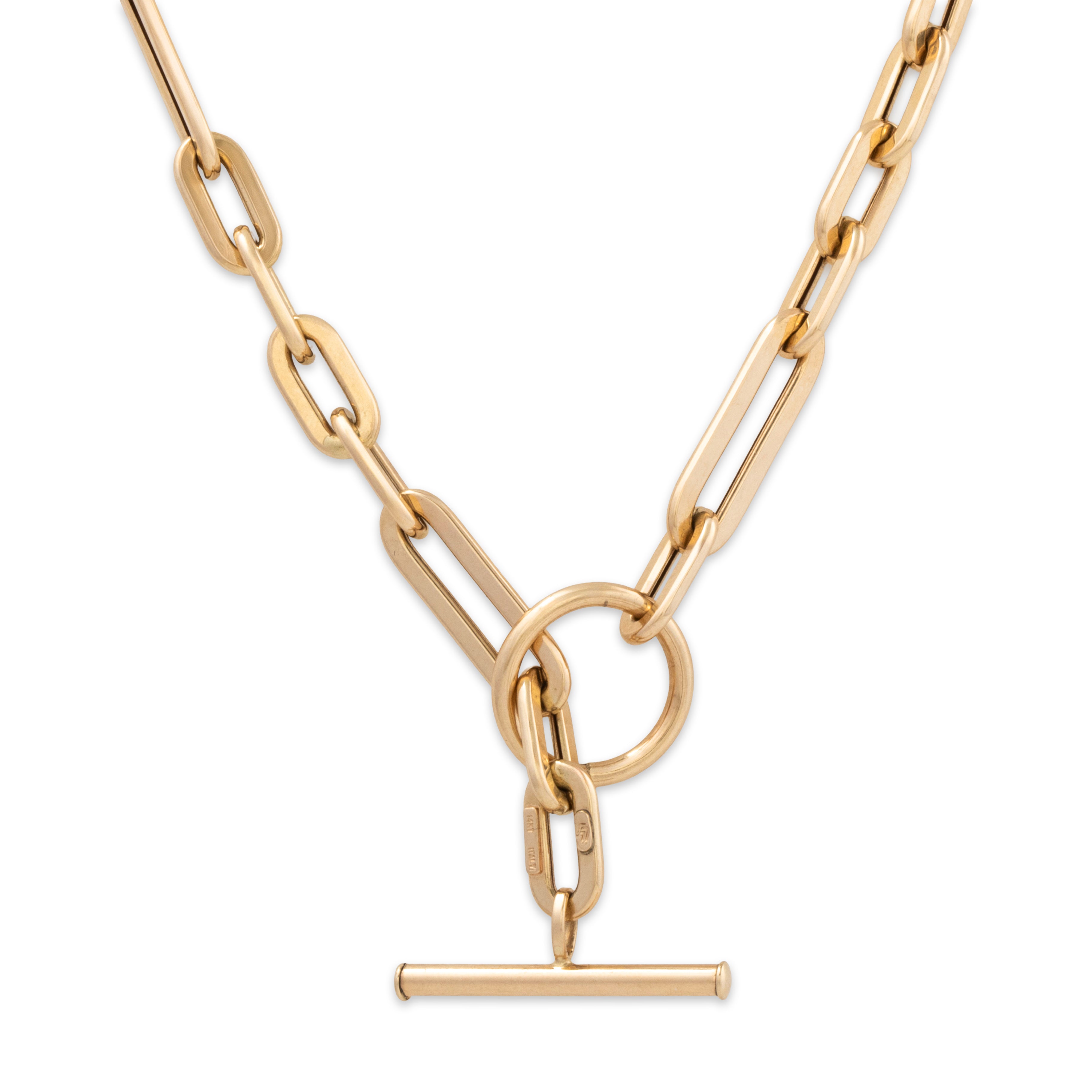 Vintage Italian 14k Yellow Gold Toggle Mixed Paperclip Link Necklace 18、mySite、hinf8tx79