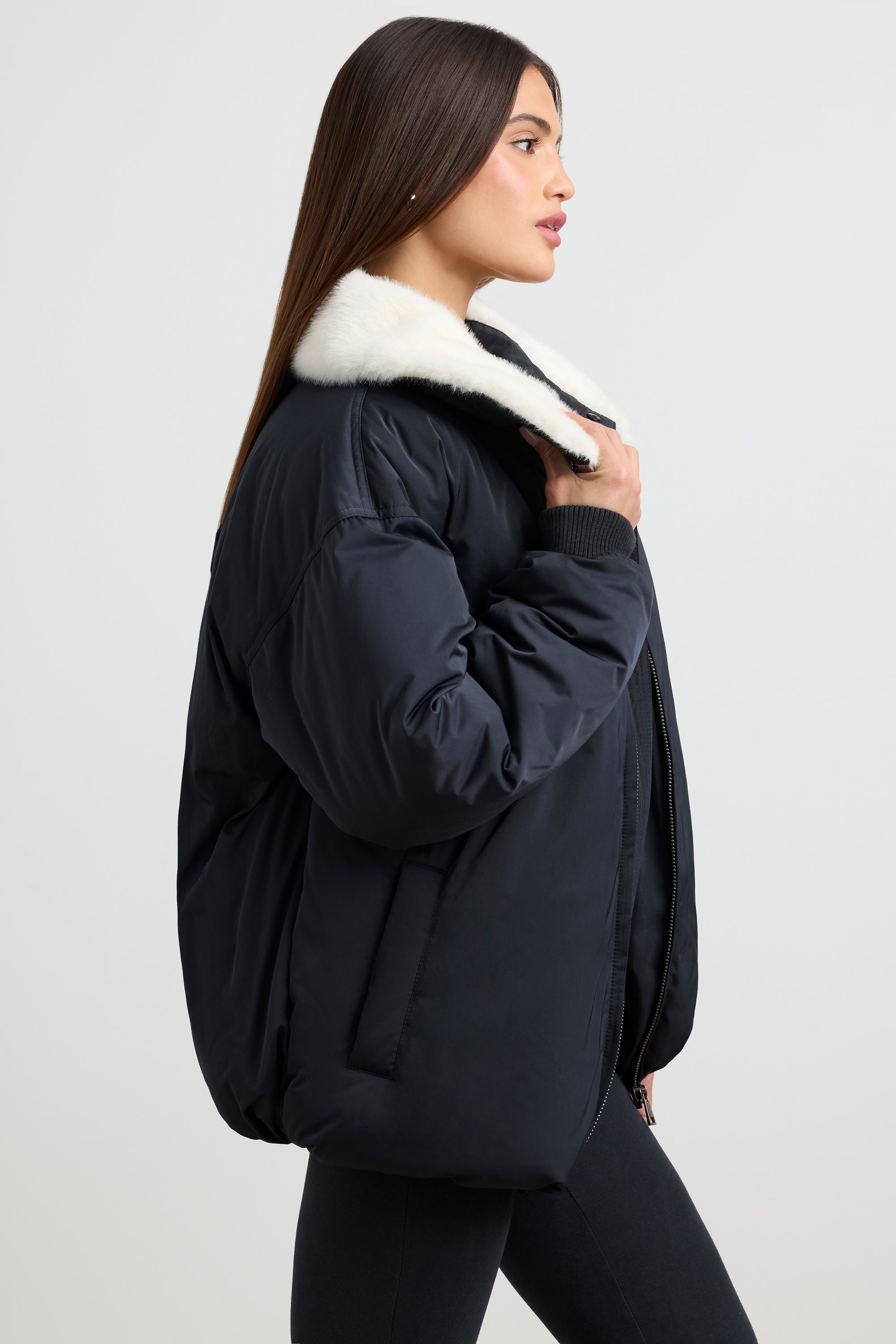 Oversized Bomber Jacket in Black、mySite、solidvoid