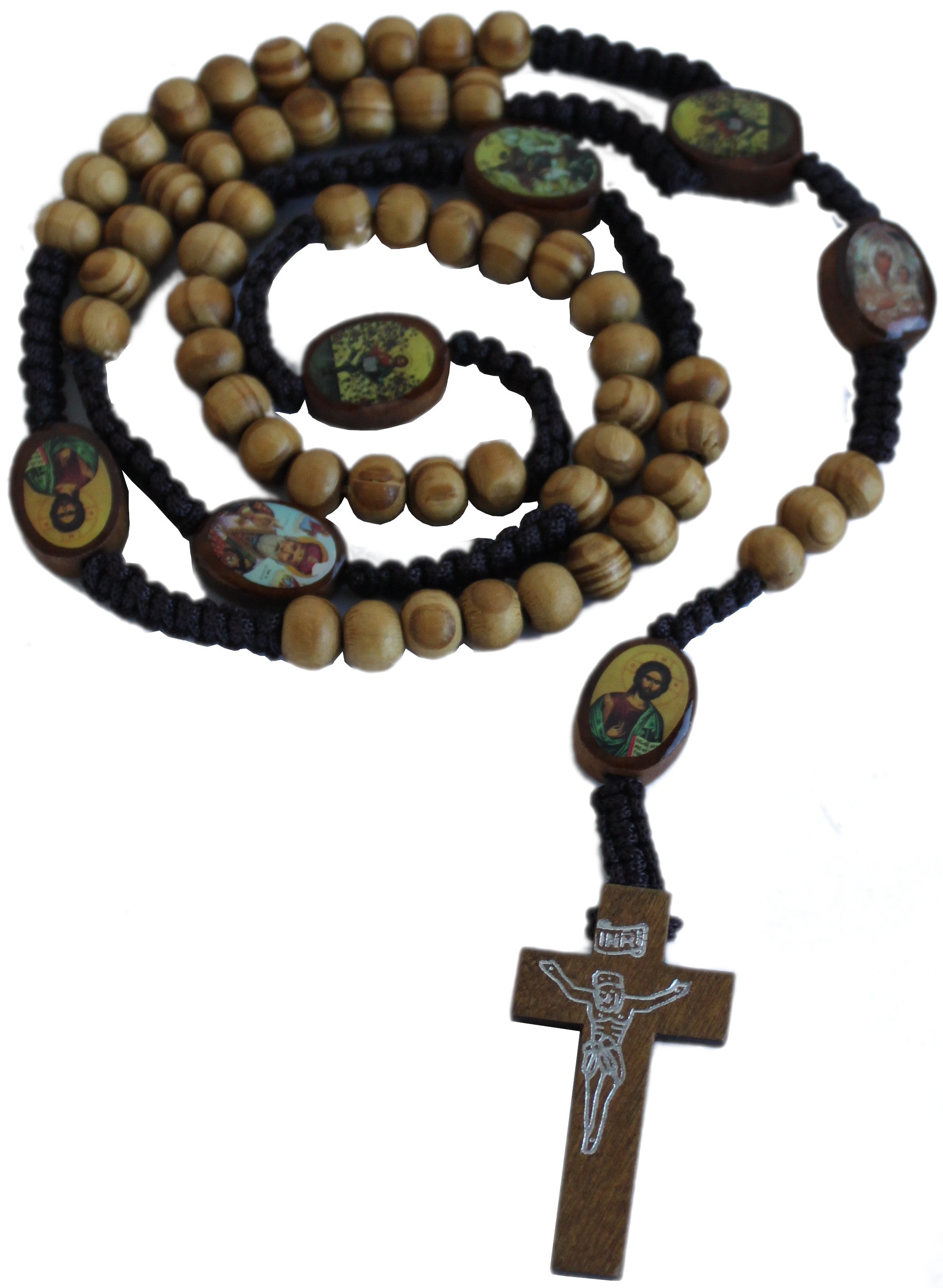  Tan Wooden Beads Rosary with Enamelled Icons Beads with Jesus Imprint Cross、mySite、elrpsem3k