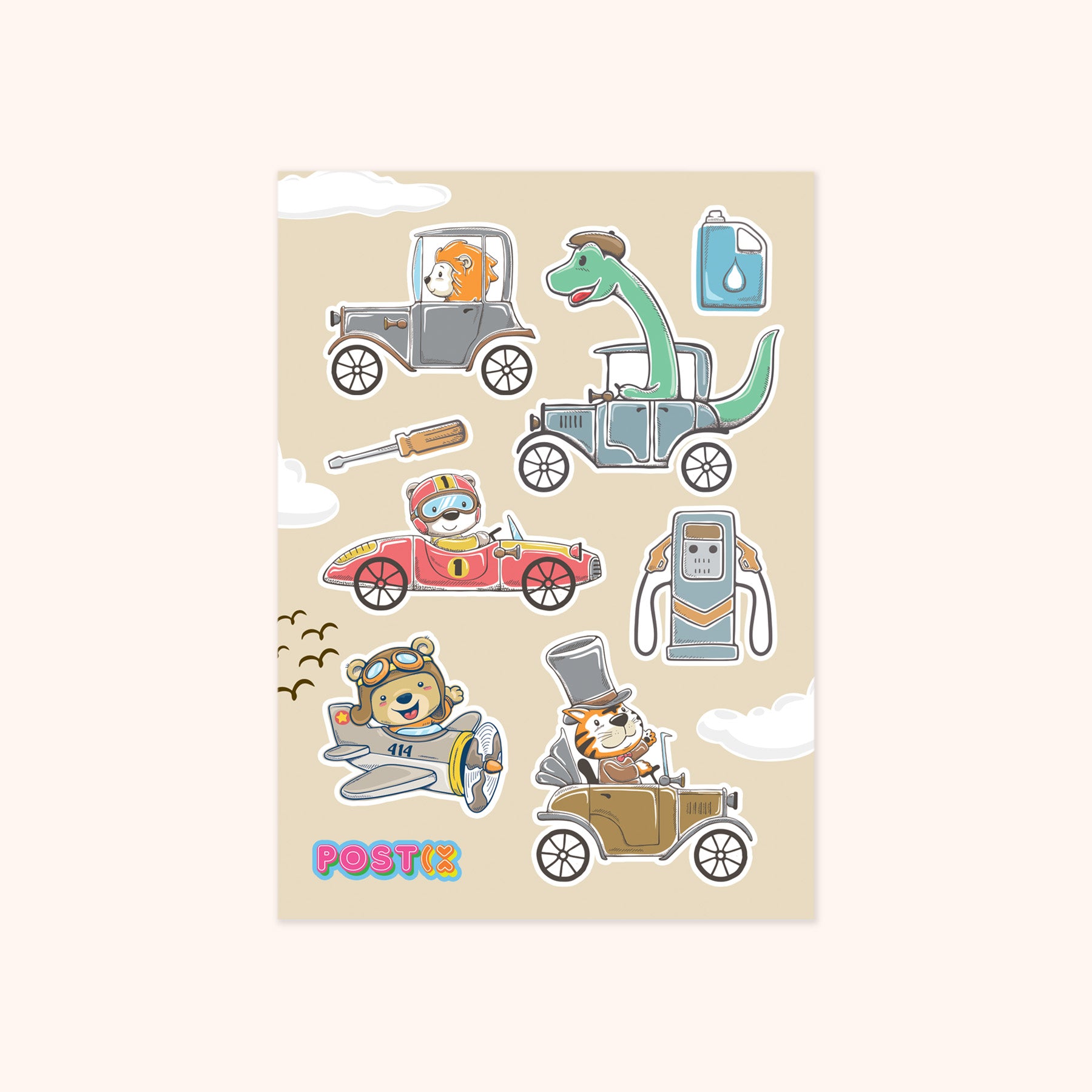  Animobile Classics Vintage Animal Cars Sticker Sheet、mySite、ghnorth