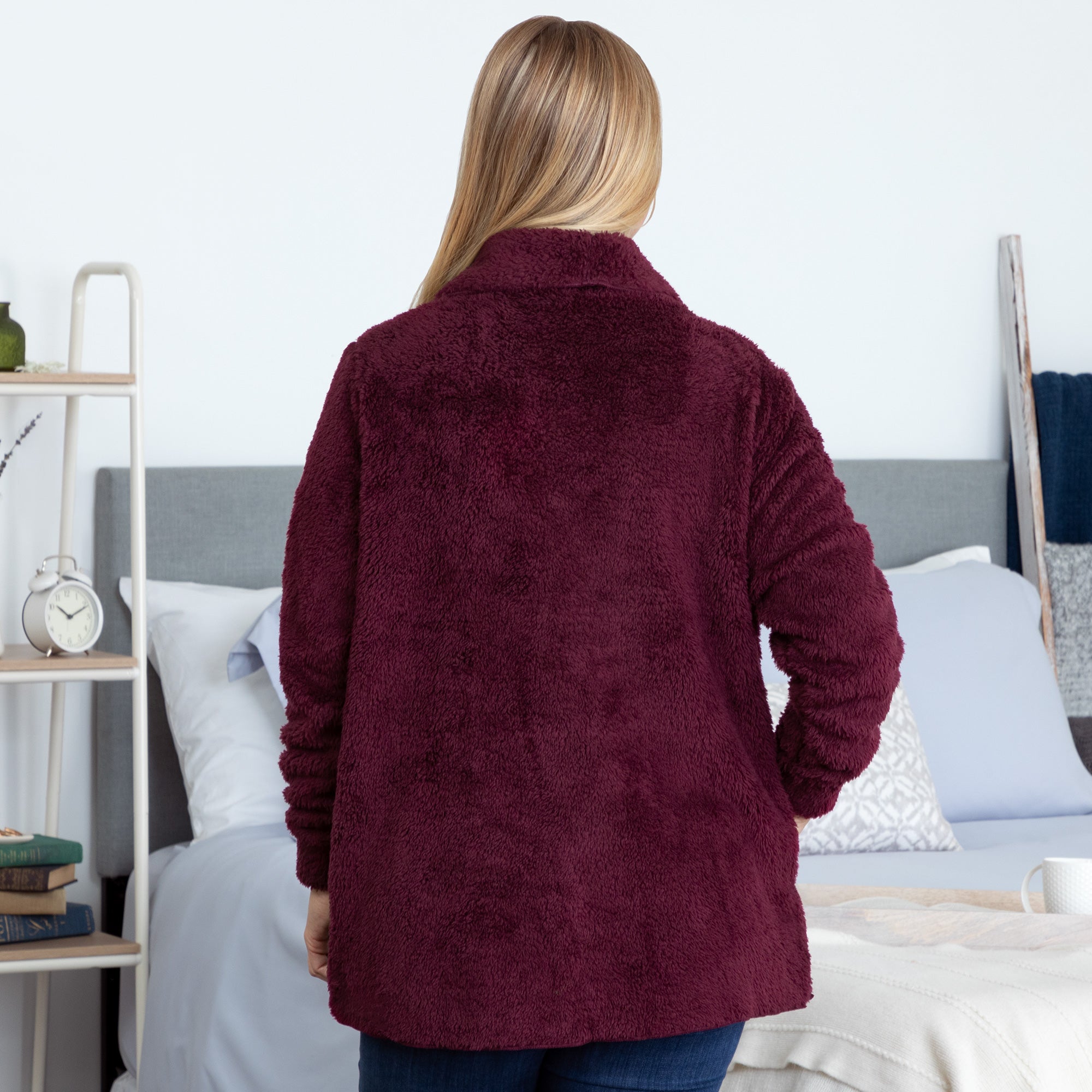 Paw Print Plush Sherpa Fleece Open Jacket with Pockets、mySite、camillekostekn