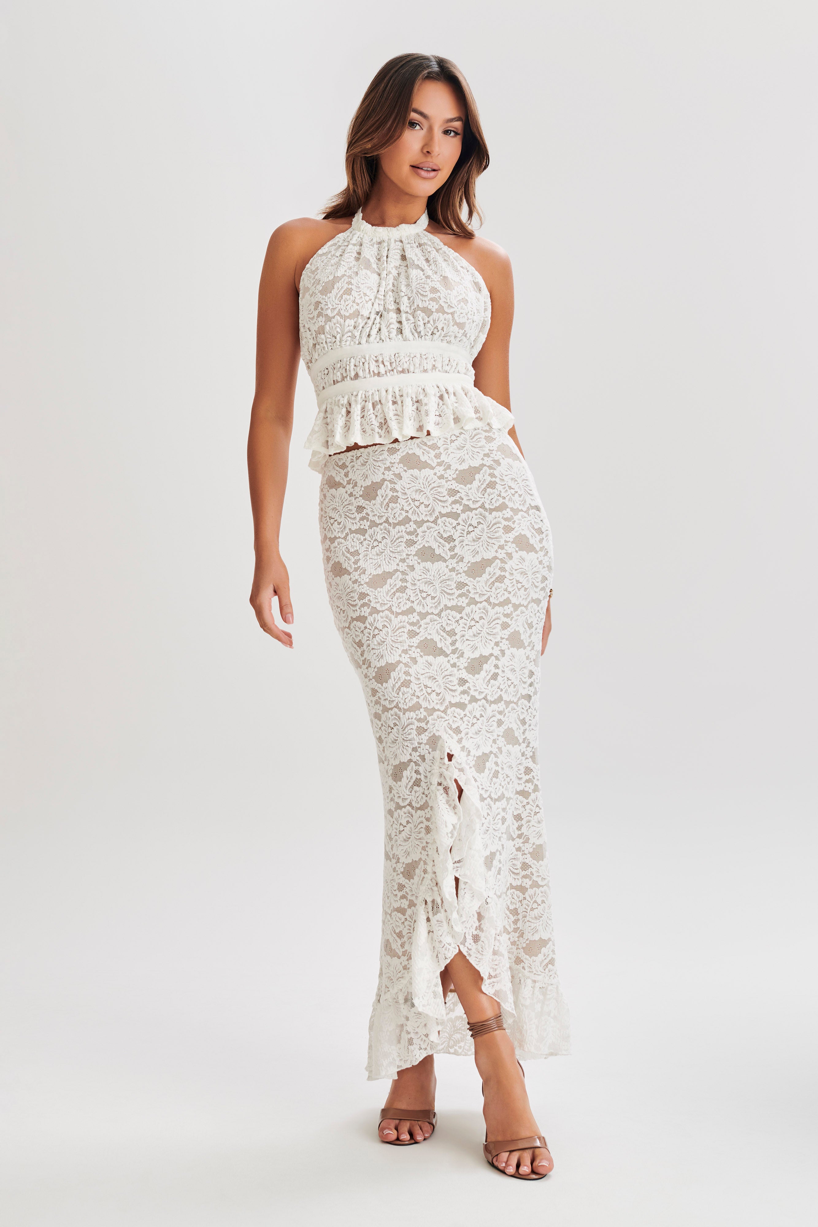 Artemis Lace Plisse Maxi Skirt - Ivory、mySite、solidvoid