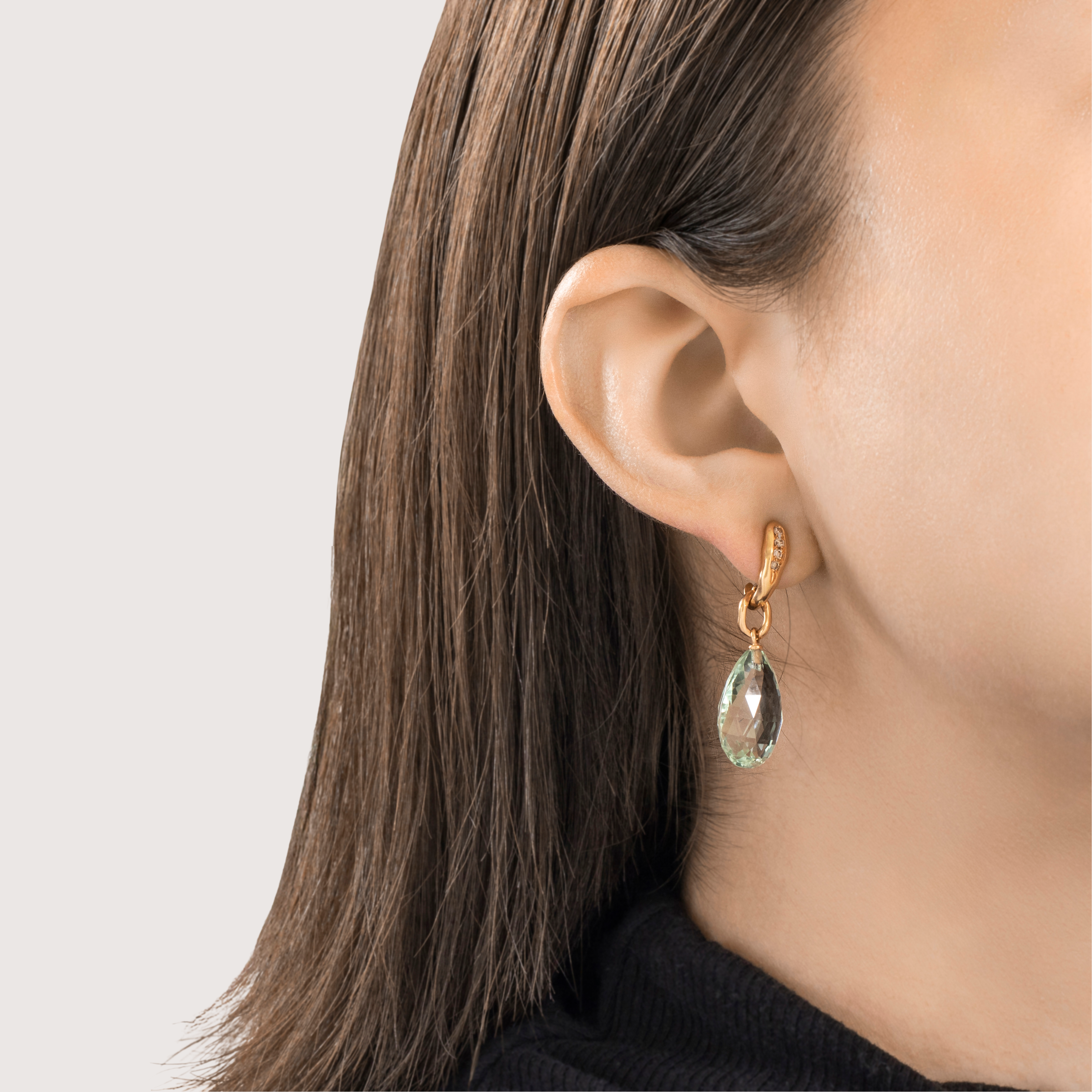 Vintage 18k Yellow Gold 19cttw Prasiolite Diamond Briolette Dangle Earrings、mySite、hinf8tx79