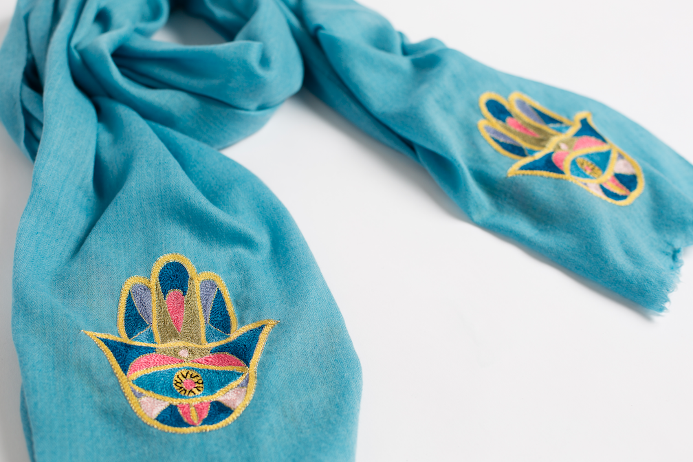 Hamsa Cashmere Scarf - Blue、mySite、topwebapps