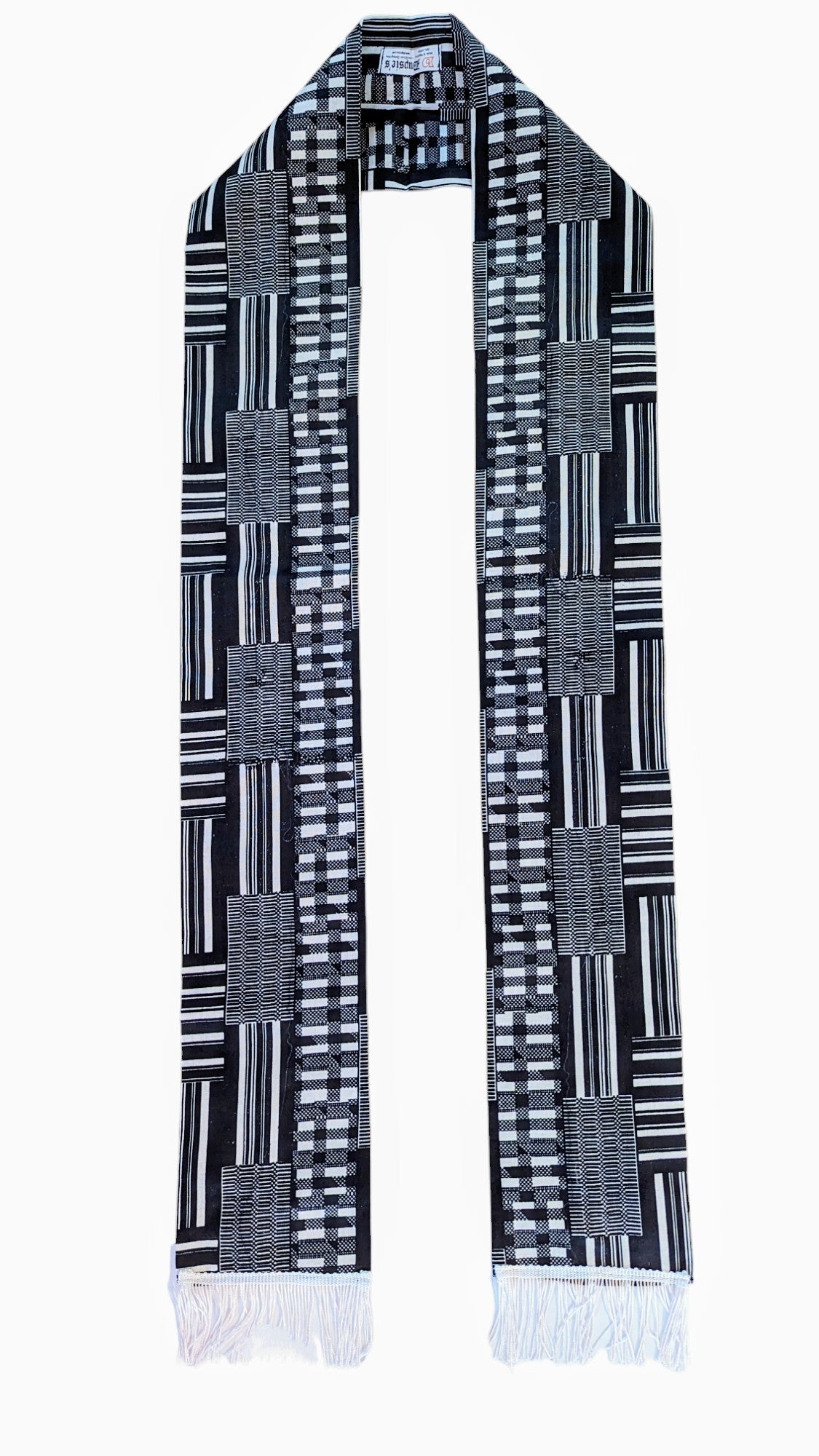 Dupsie's Nhyiira Black and White Kente African print Sash Stole with Fringes DPB0795C、mySite、solidvoid