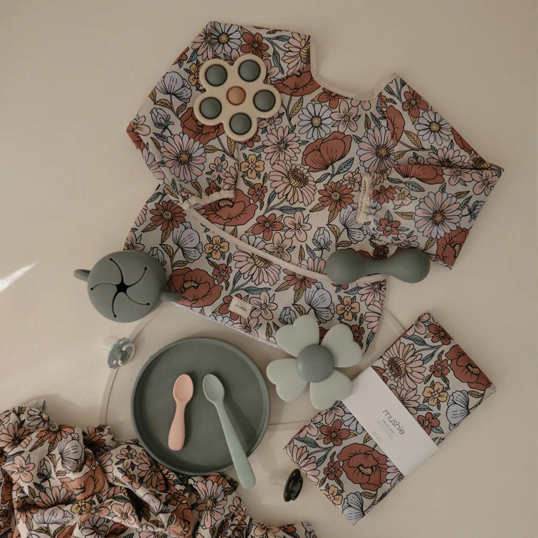  Mushie Long Sleeve Bib - Retro Flowers、mySite、merchandisen