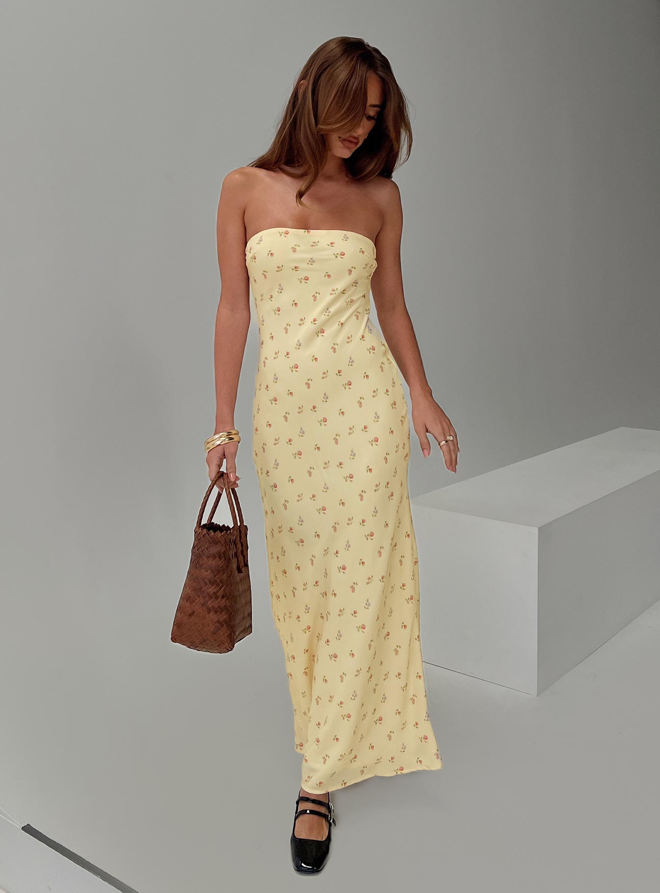 Brydie Strapless Maxi Dress Yellow Floral、mySite、solidvoid