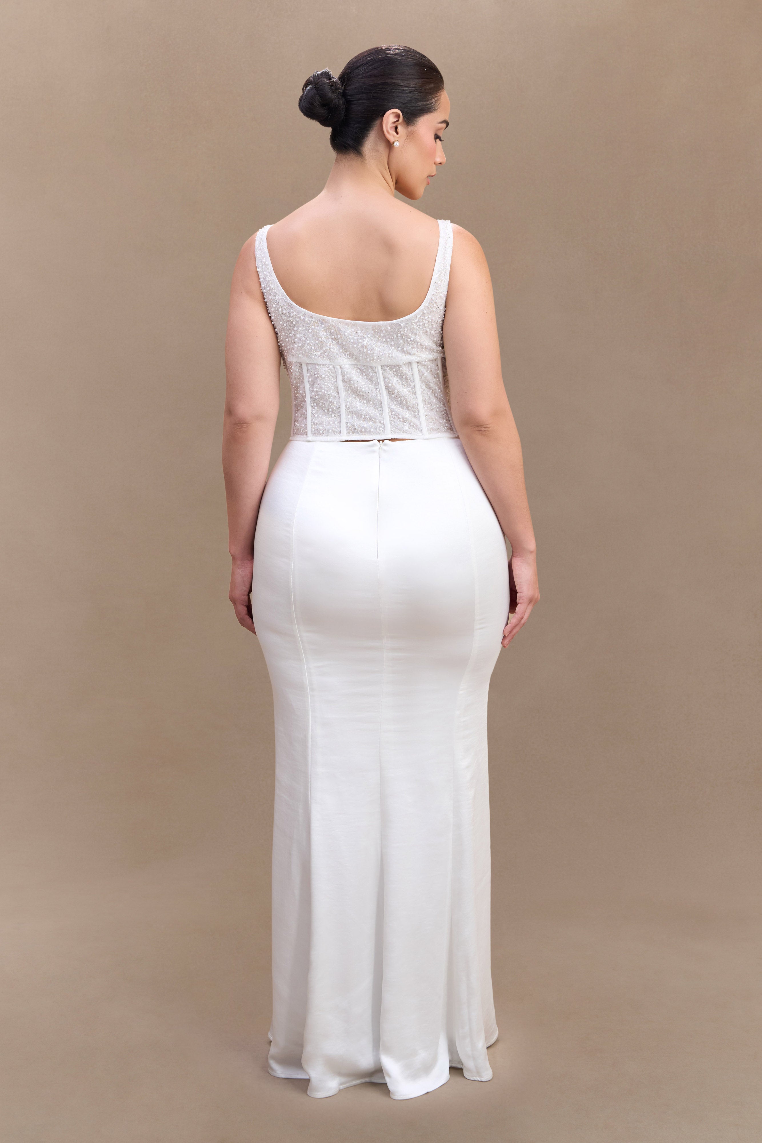 Elsie Pearl Beaded Bustier Top - White、mySite、solidvoid