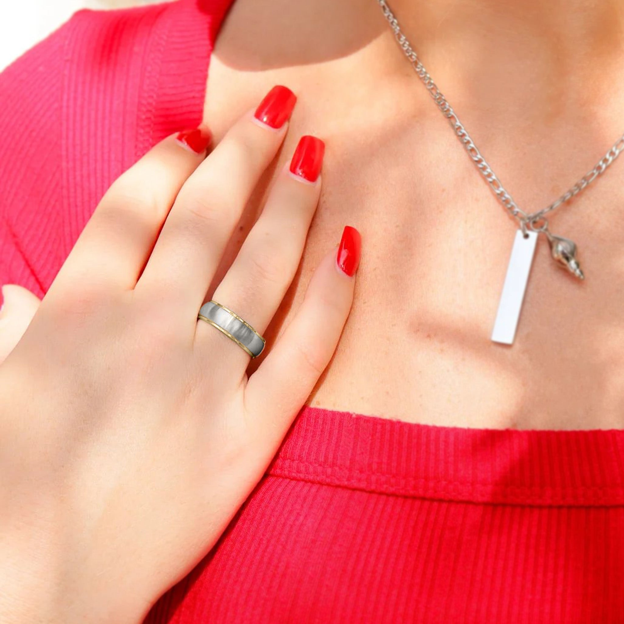 18K Gold PVD Stainless Steel Gold Edge Brushed Blank Ring / CFR0003、mySite、dreamappss