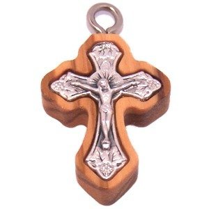  Olive wood Cross with Embedded pewter Vine Cross - Eastern (2.4 cm - 0.95) - 6mm thick、mySite、elrpsem3k