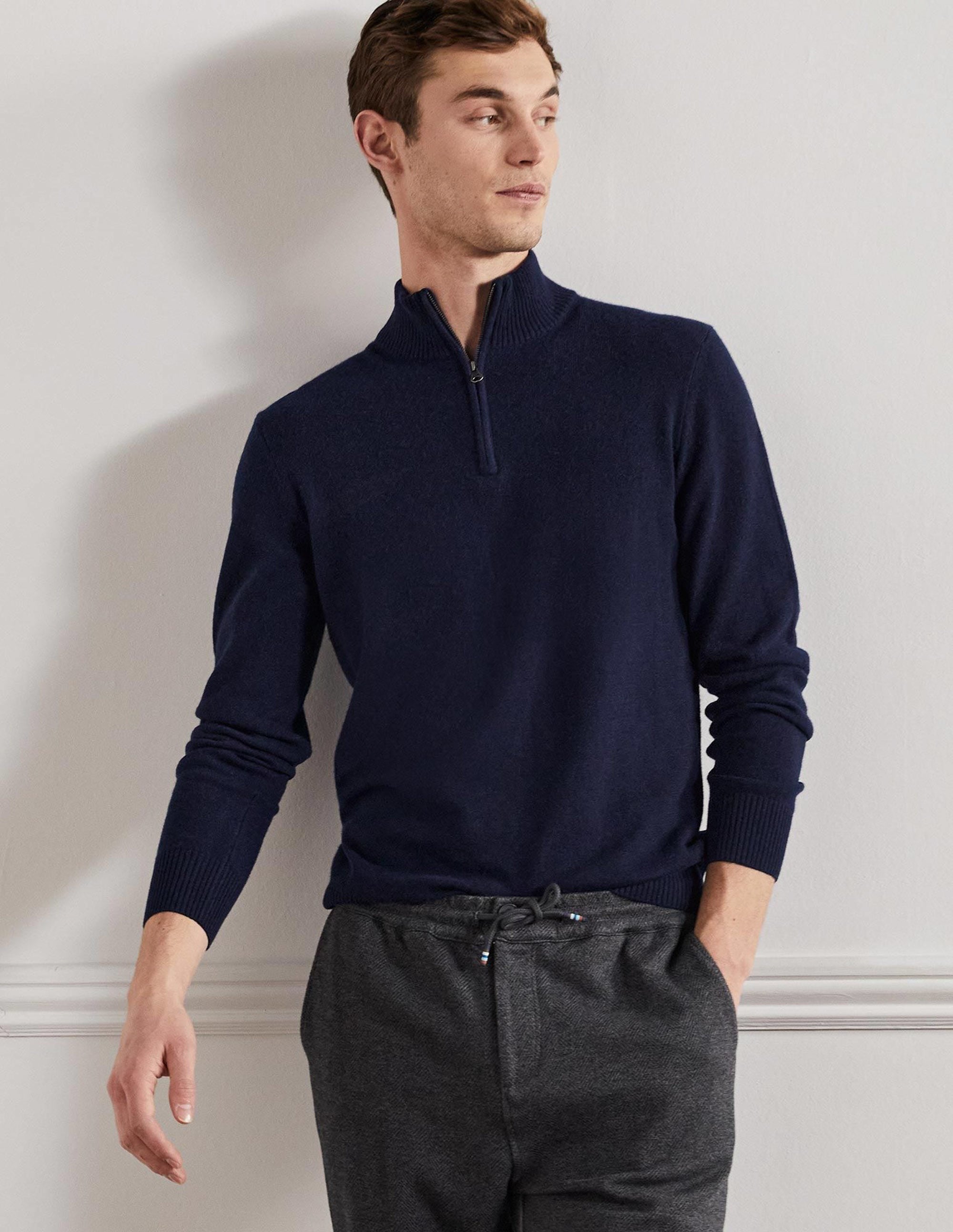 Cashmere Half-Zip Jumper-Navy、mySite、ashleygrahame