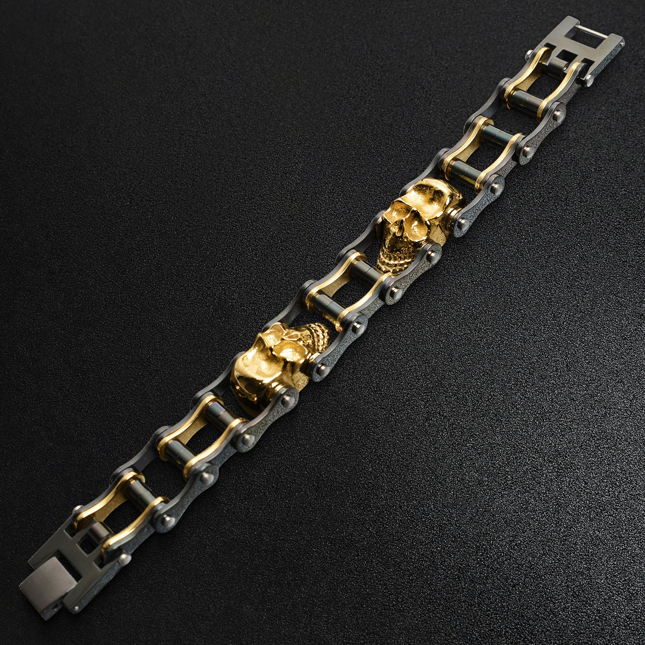 18K Gold PVD Stainless Steel Black Skull Bracelet / WCB1003、mySite、dreamappss