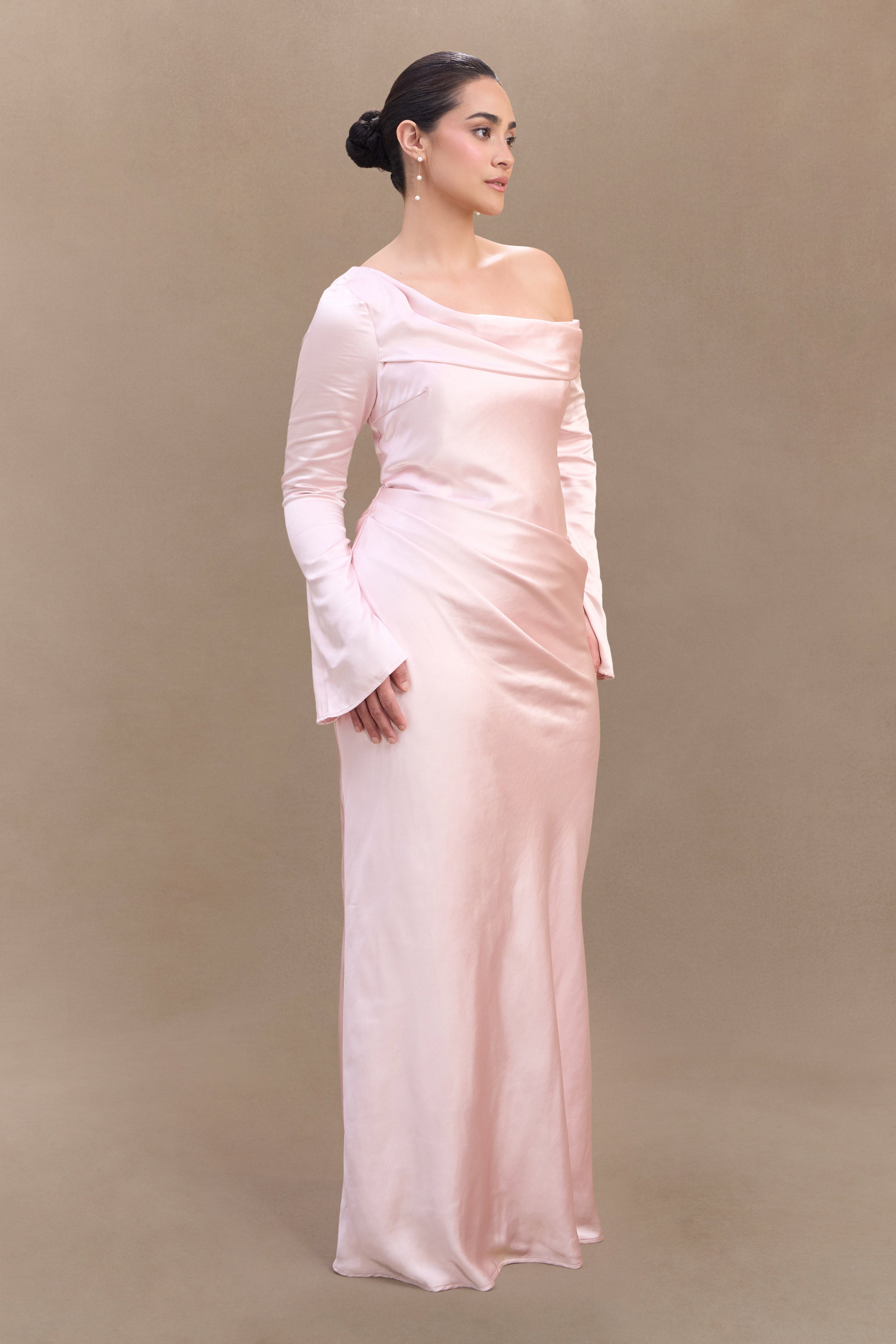 Iris Long Sleeve Satin Maxi Dress - Soft Pink、mySite、solidvoid