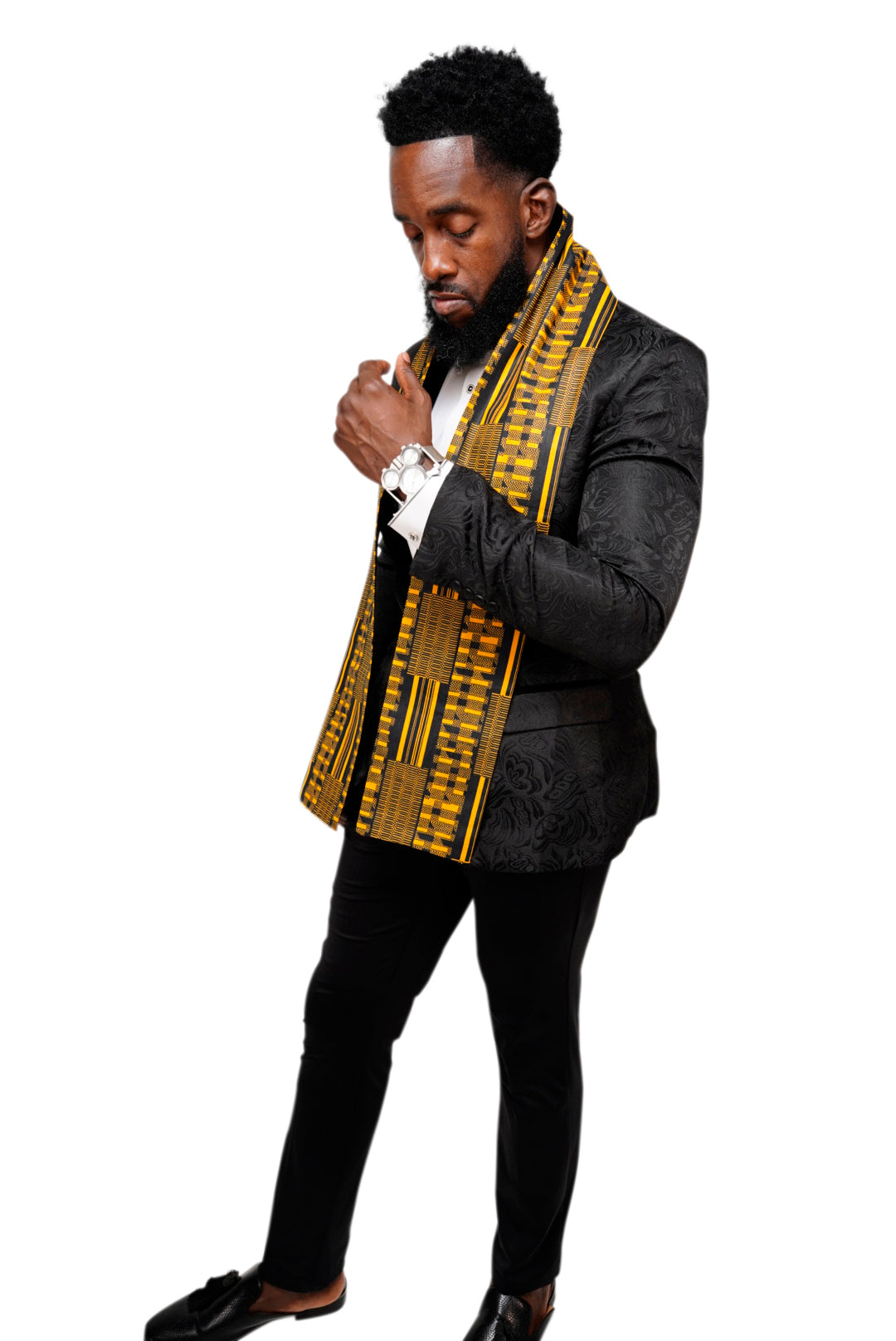 Dupsie's Nansa Black and Gold African Print Kente Sash DP4091S、mySite、solidvoid