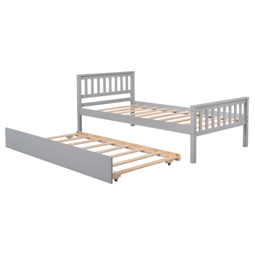 Twin Bed with Trundle, Platform Bed Frame with Headboard and Footboard, for Bedroom Small Living Space,No Box Spring Needed,Grey(New SKU:W504P148530)、、casual