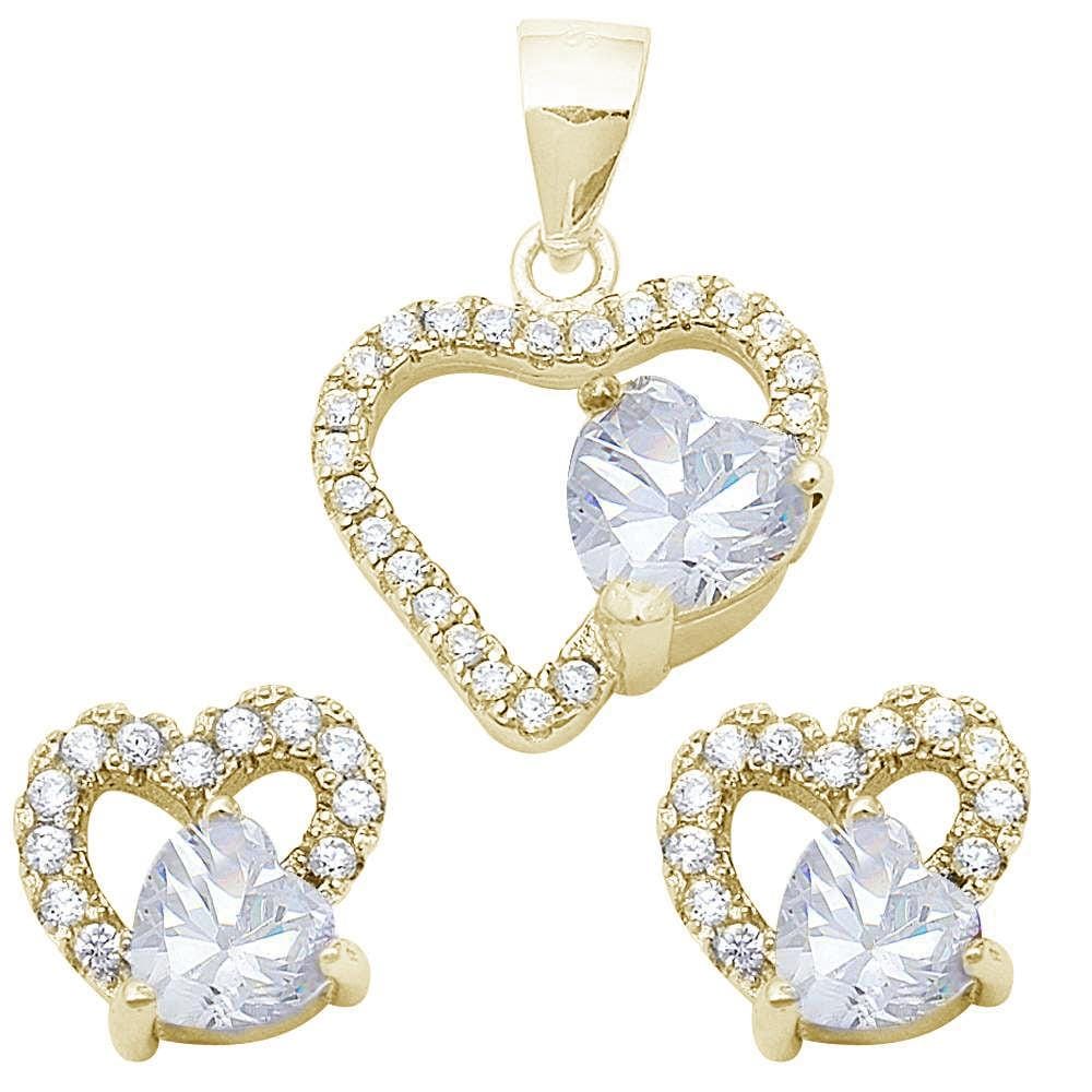 Special Buy! Sterling Silver Double Heart Sets Cubic Zirconia and Simulated Gemstones、mySite、g9winljtr