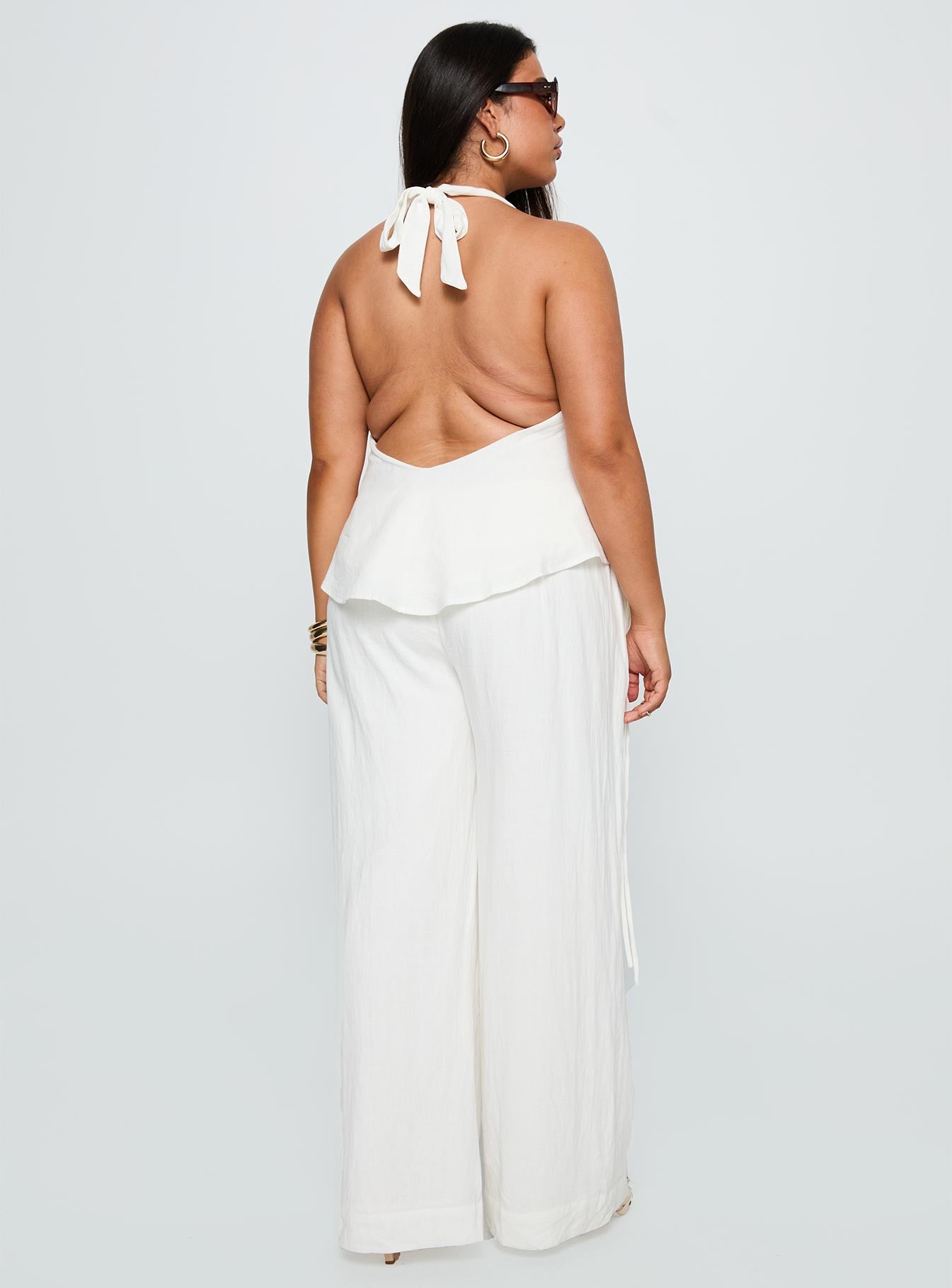 Silver Moon Linen Blend Tie Pants White Curve、mySite、solidvoid