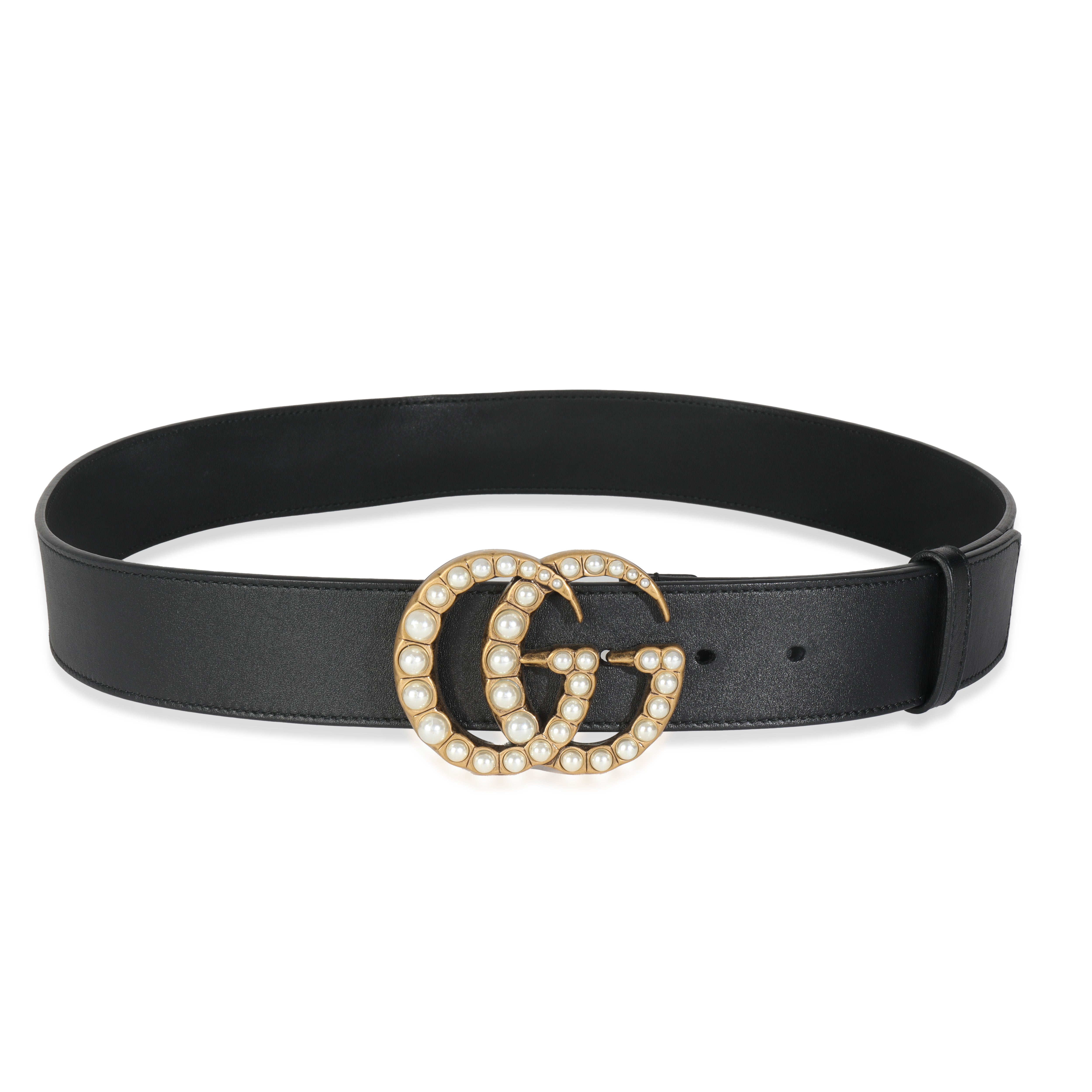 Black Smooth Calfskin Pearly GG Marmont Belt 95/38、mySite、garagedoors4me