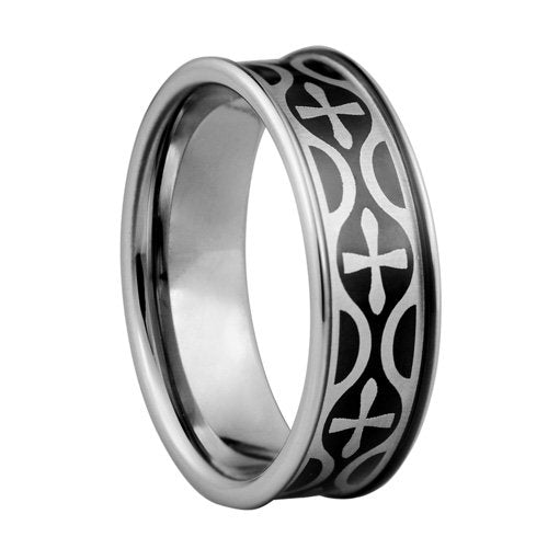  Crosses crafted with Laser on Tungsten ring with 18K black IP plating - 8mm wide、mySite、elrpsem3k