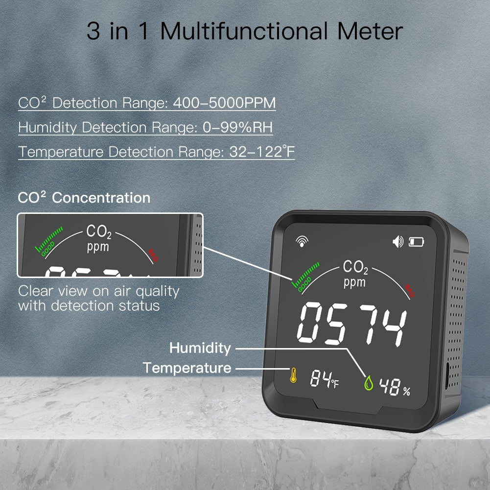 WiFi Smart 3 In 1 Carbon Dioxide Air Quality Monitor Detector Temperature and Humidity Sensor、mySite、fannypackpong
