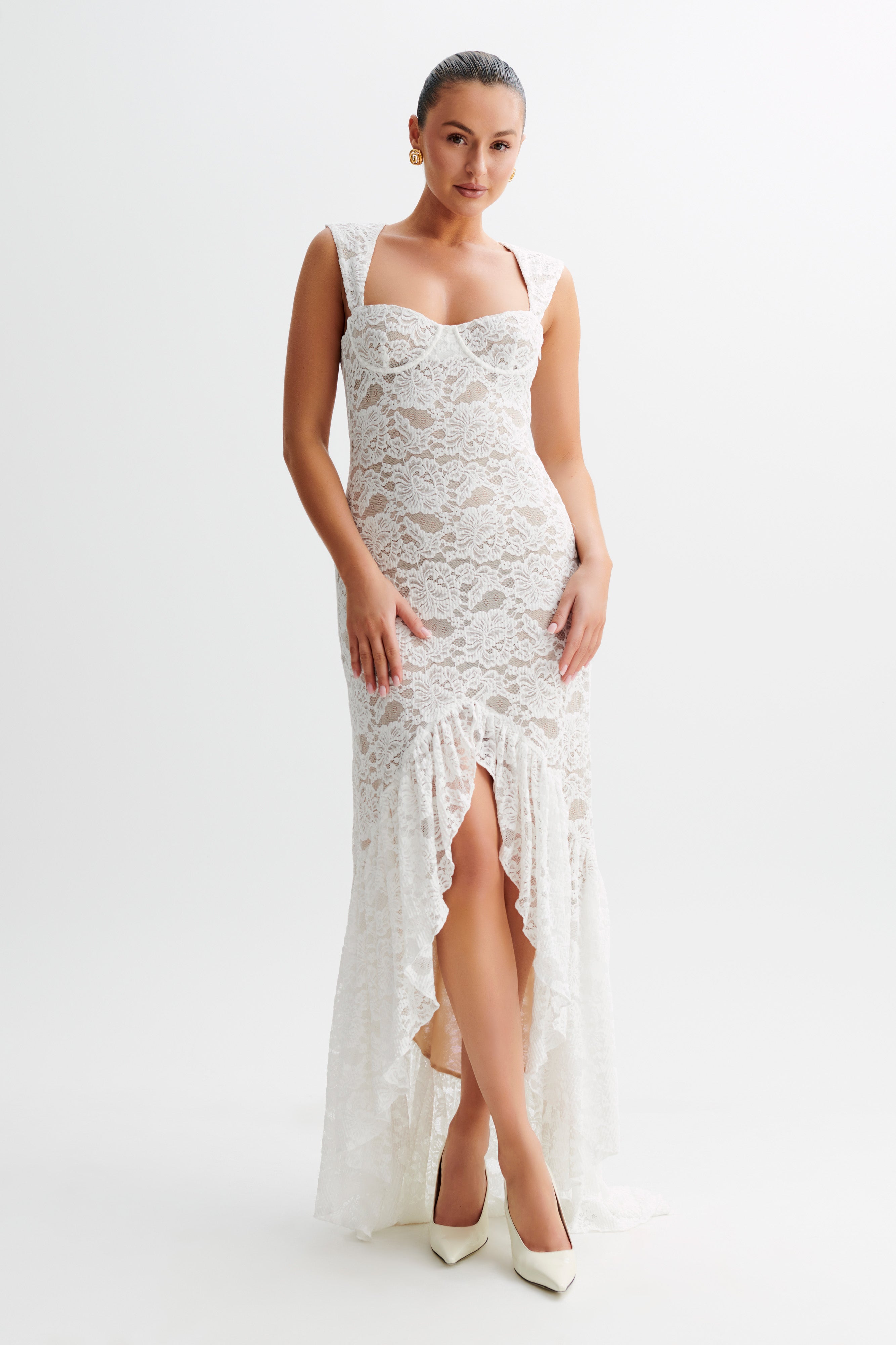 Elda Lace Plisse Maxi Dress - Ivory、mySite、solidvoid