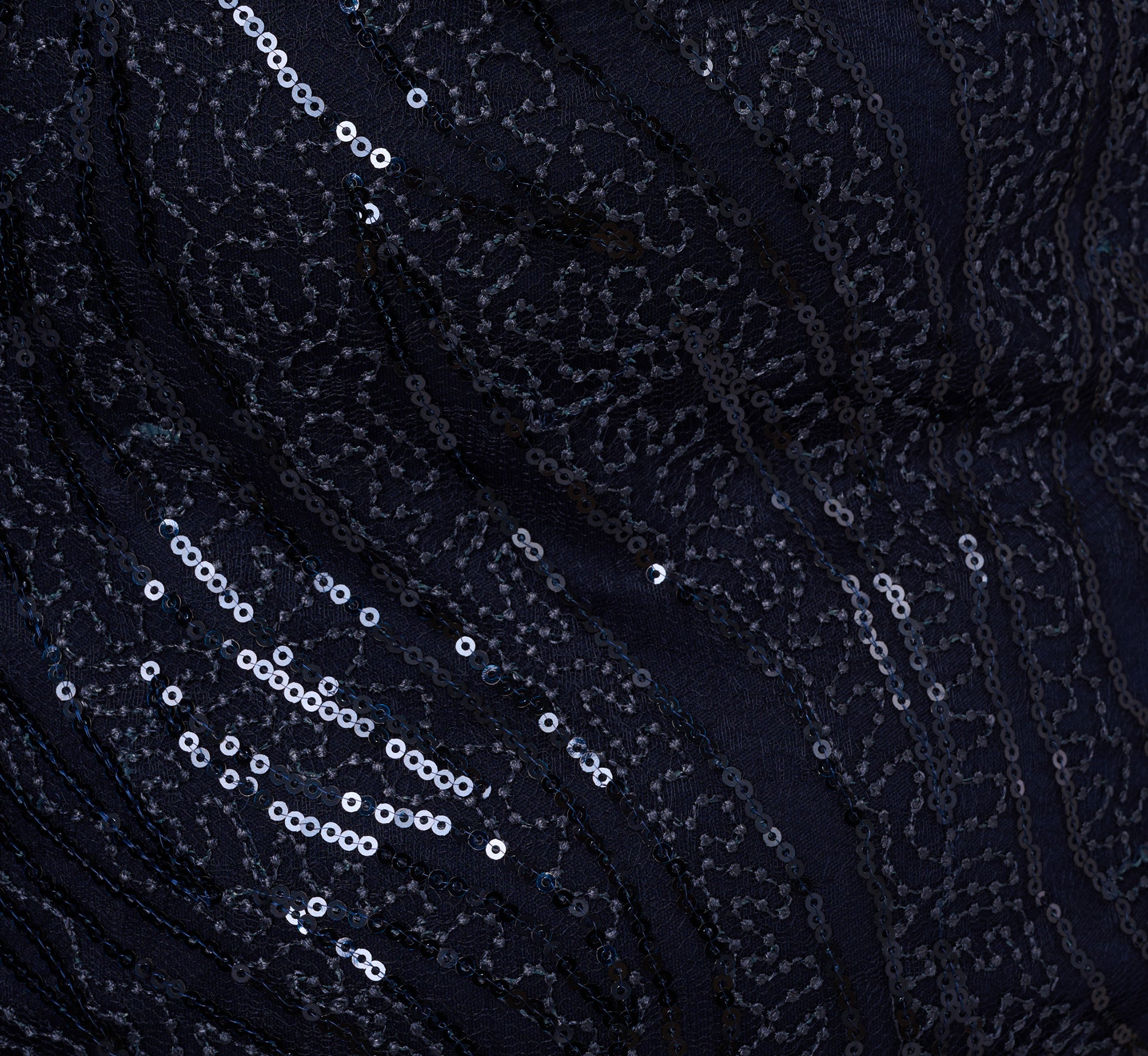 Plus Size Sequin Embroidered Dress With Taffeta Bell Sleeves In Midnight、mySite、solidvoid
