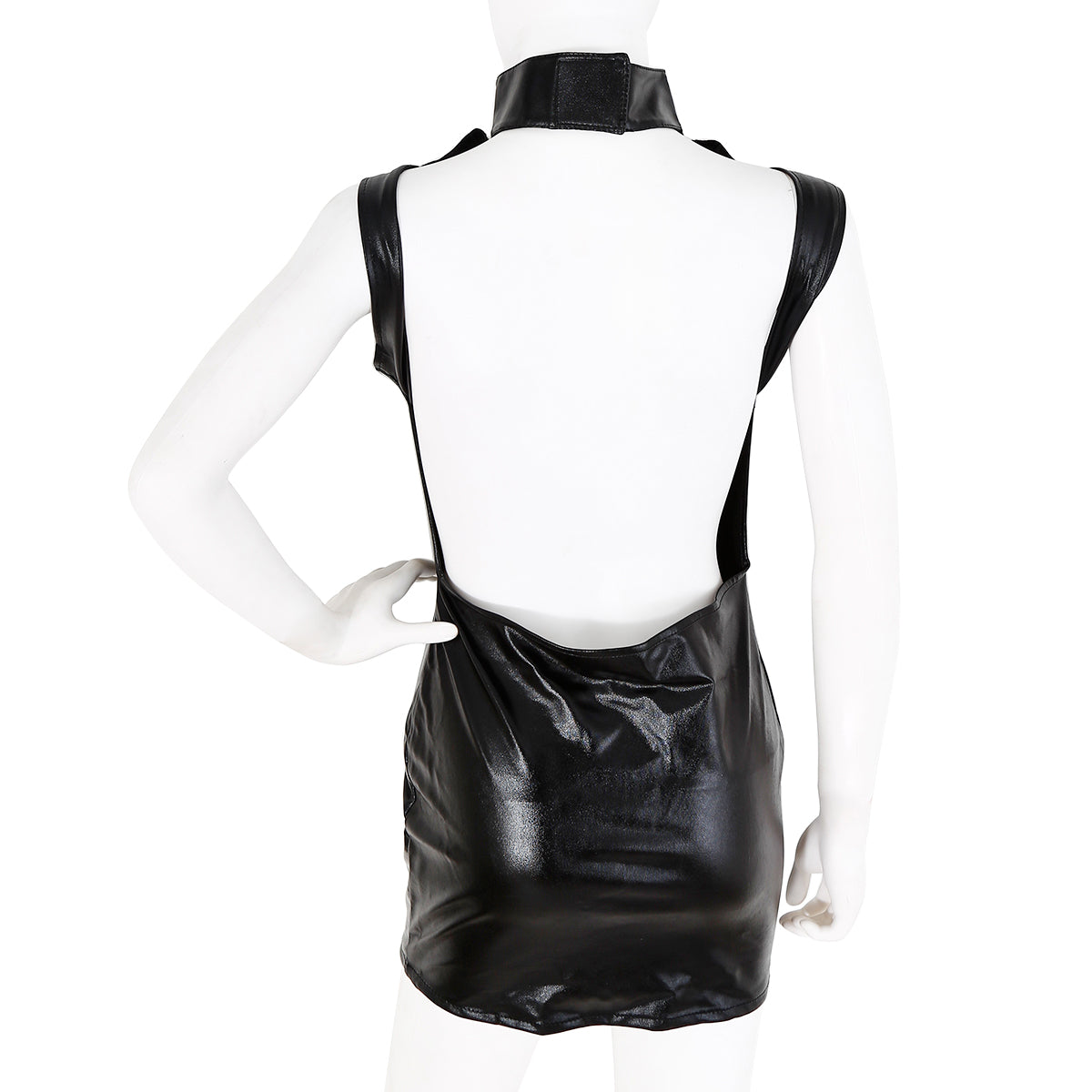 Halter Neck Open Back Wet Look Dress | Black | Fetish | Stretch | One size、mySite、bottomscart