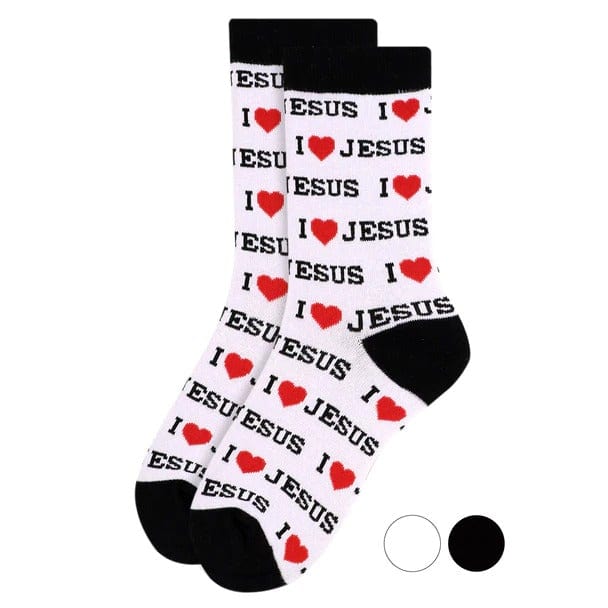 I Love Jesus or Bible Faith Inspired Christian Crew Socks for Men or Women、mySite、g9winljtr