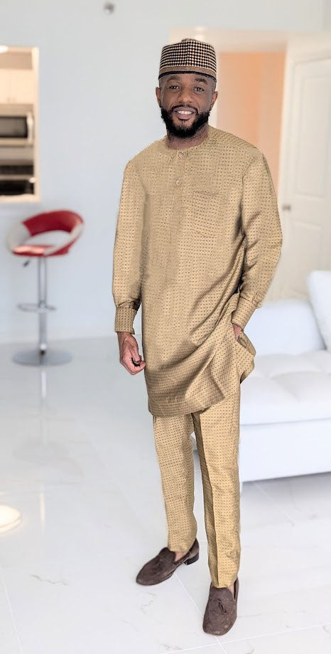 Dupsie's Jalingo Gold Dashiki Senator Ensemble Top and pants set DPASAG49、mySite、solidvoid