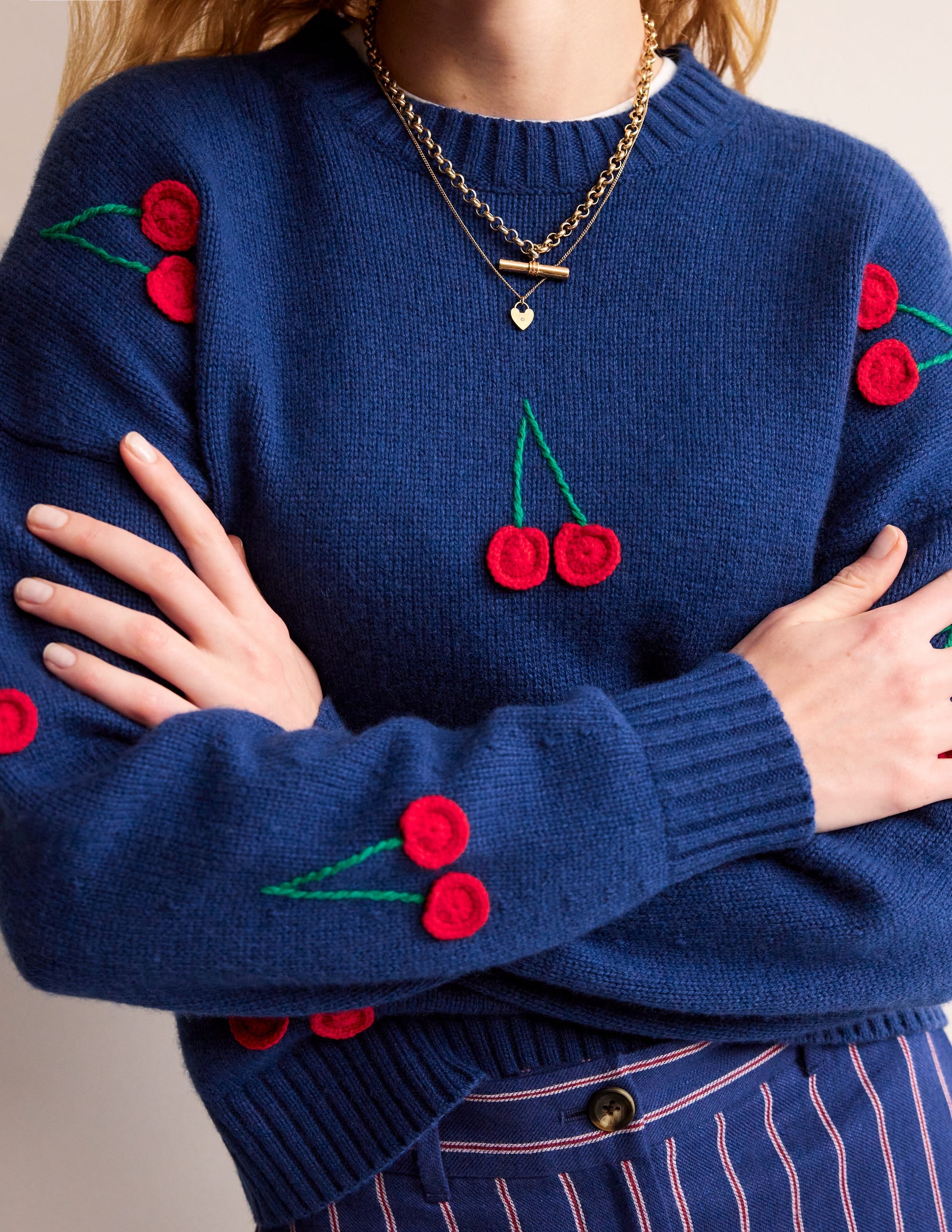  Hand Embroidered Jumper-Blue Decadence, Cherries、mySite、ashleygrahame