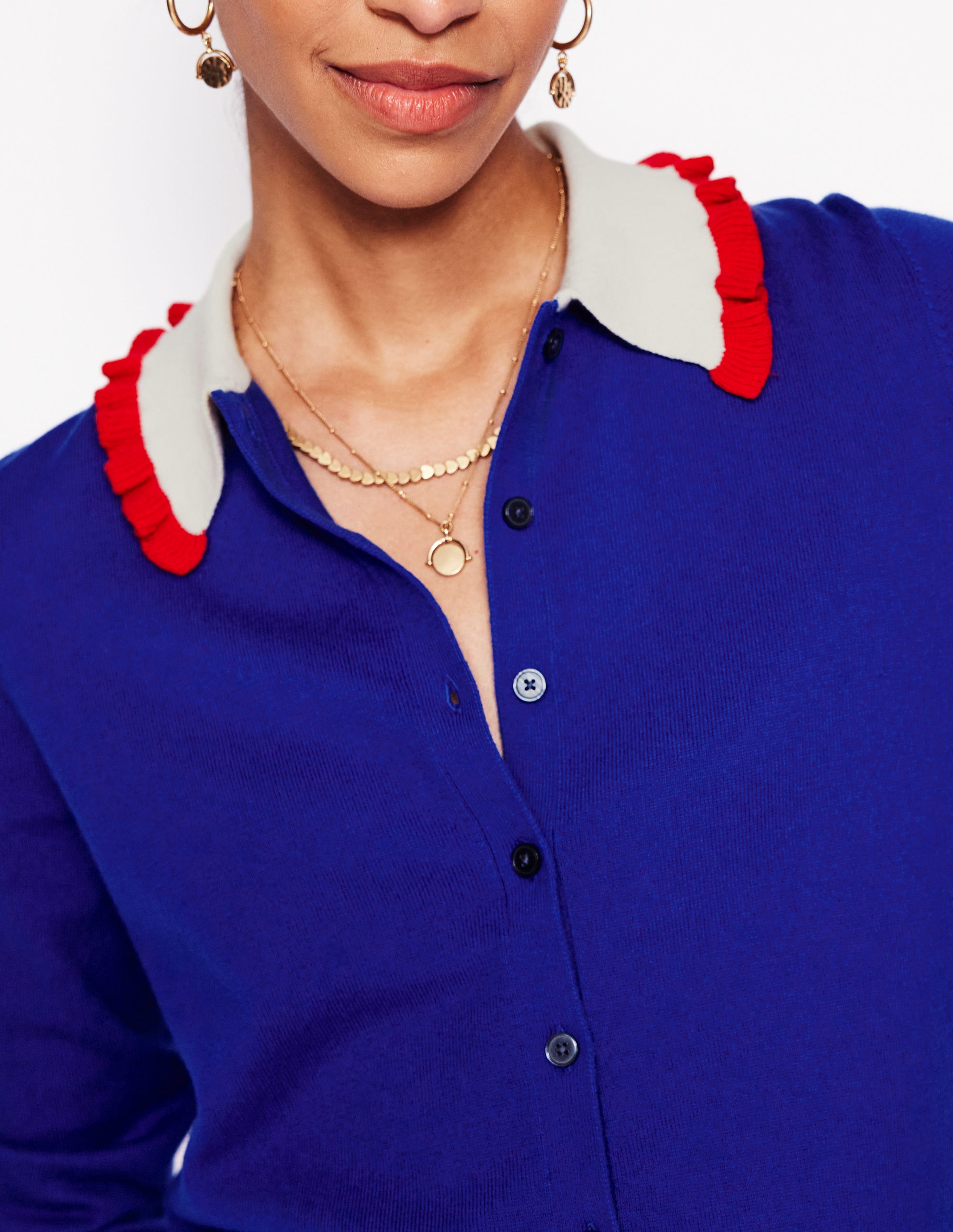  Frilled Cotton Blend Cardigan-Bright Blue、mySite、ashleygrahame