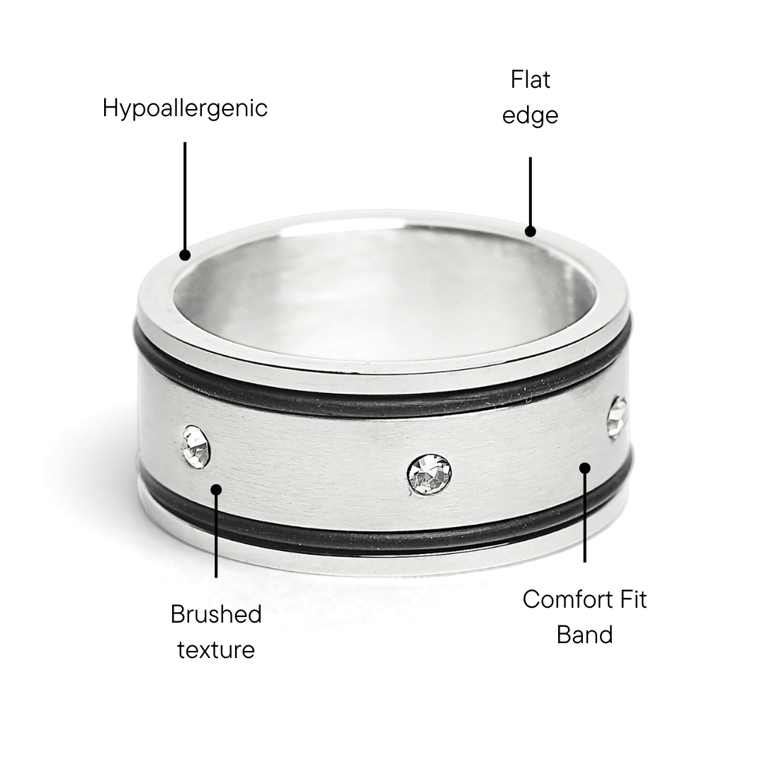 CZ Stones With Rubber Accents Highly Polished Stainless Steel Ring / ZRJ2013、mySite、dreamappss