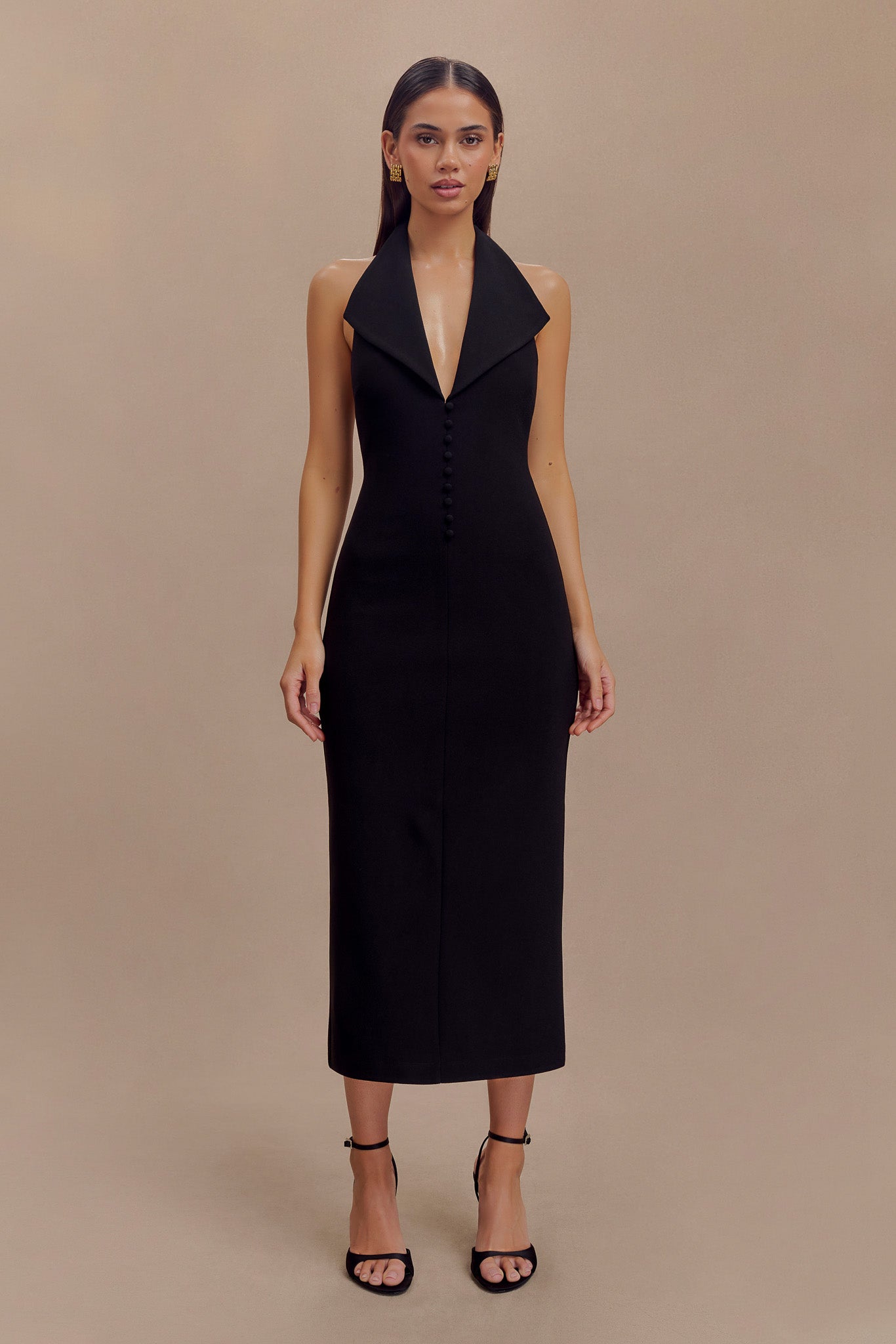 Annita Crepe Halter Midi Dress - Black、mySite、solidvoid