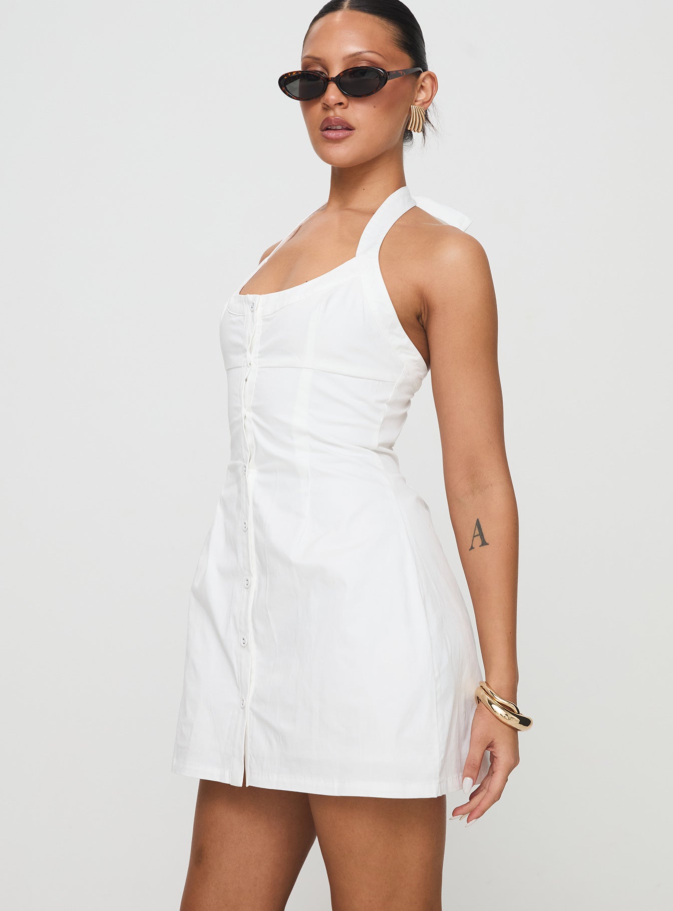 Mallorie Halter Mini Dress White、mySite、solidvoid
