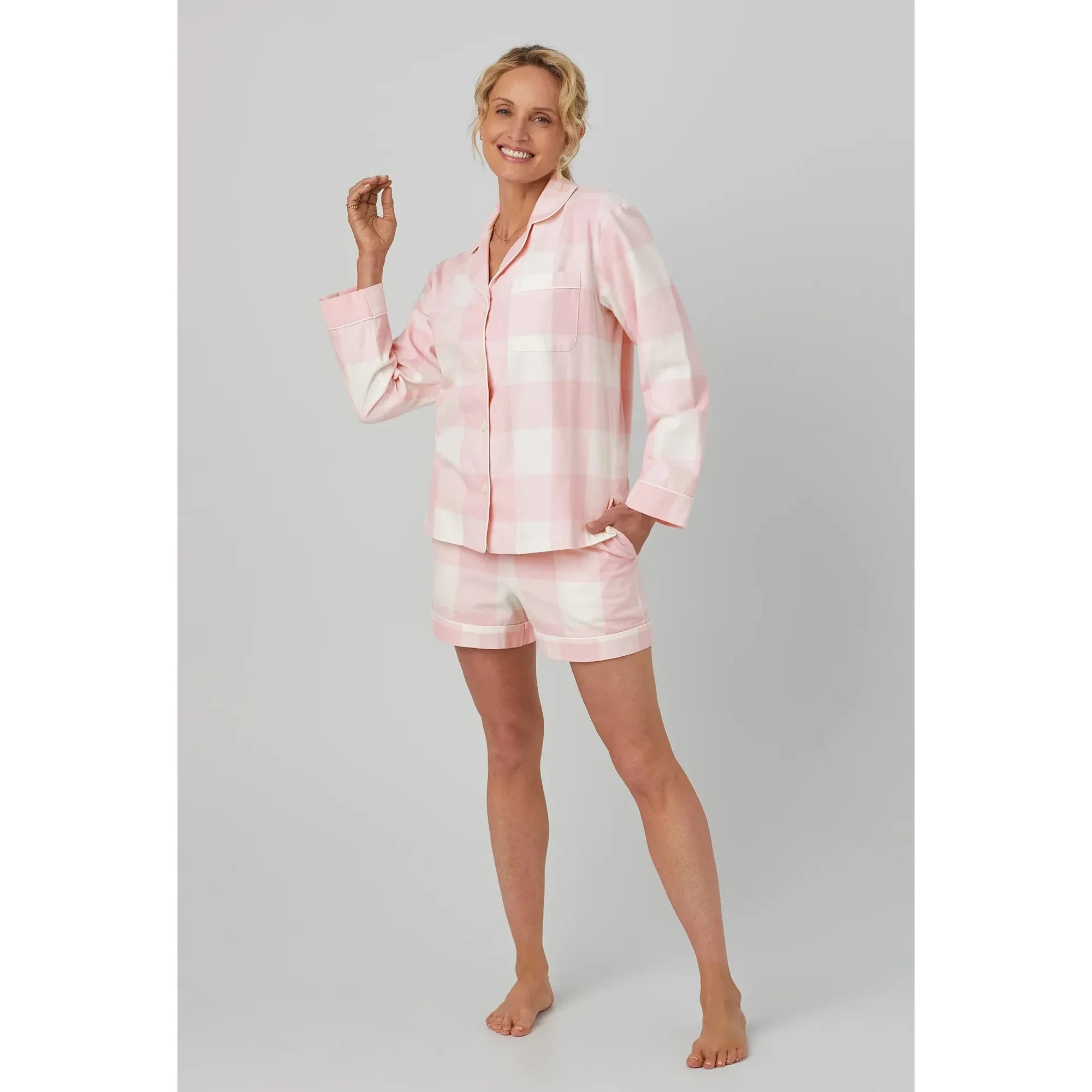  BedHead Checkered Portuguese Flannel PJ Set - Pink、mySite、justintrudeaud