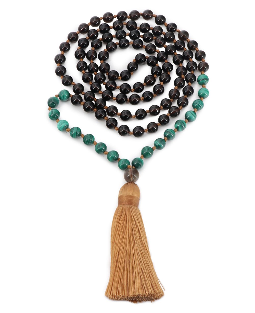 Malachite and Smoky Quartz Beads Meditation Knotted Mala、mySite、topwebapps