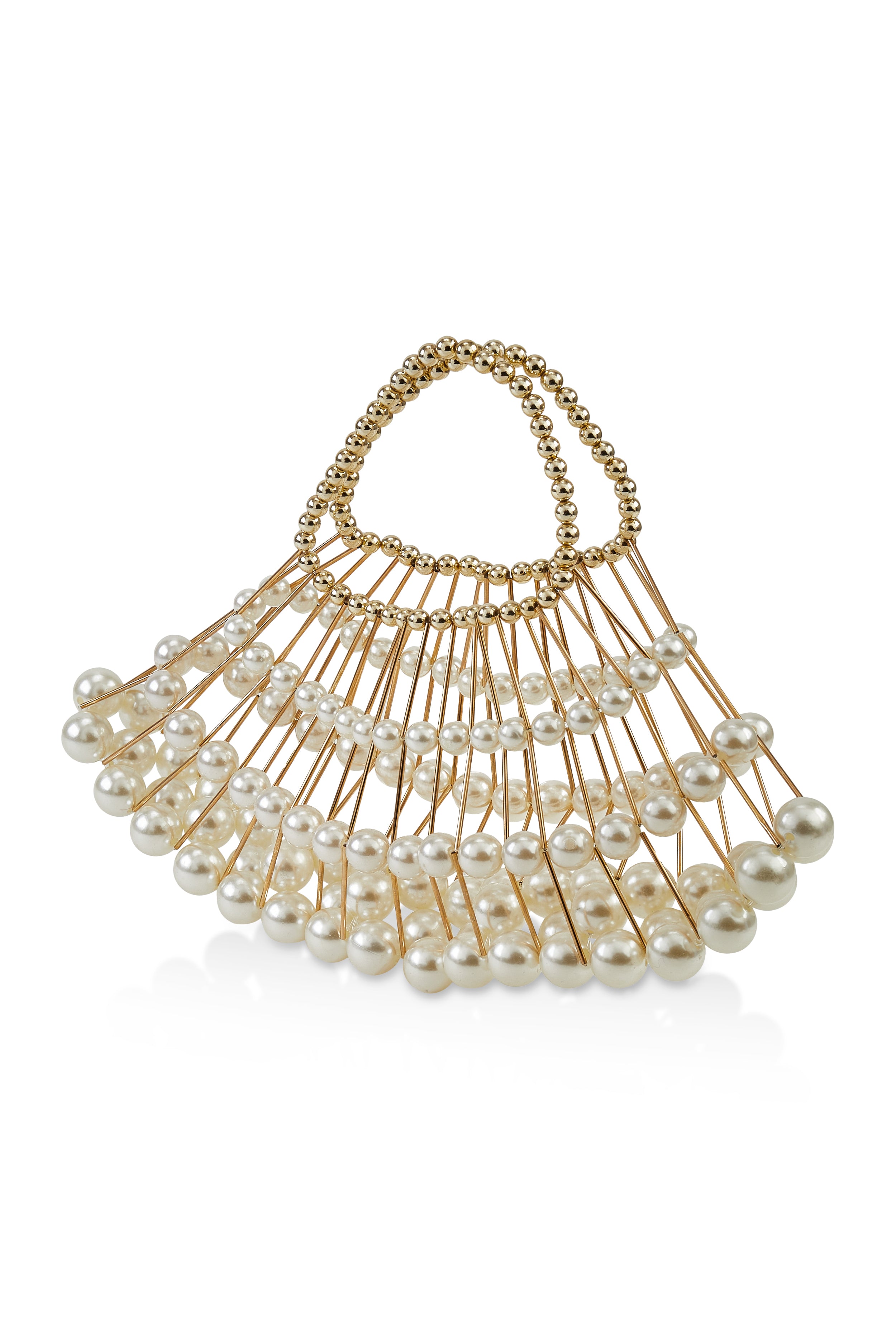 Faux Pearl Metallic Caged Clutch、mySite、camillekostekn